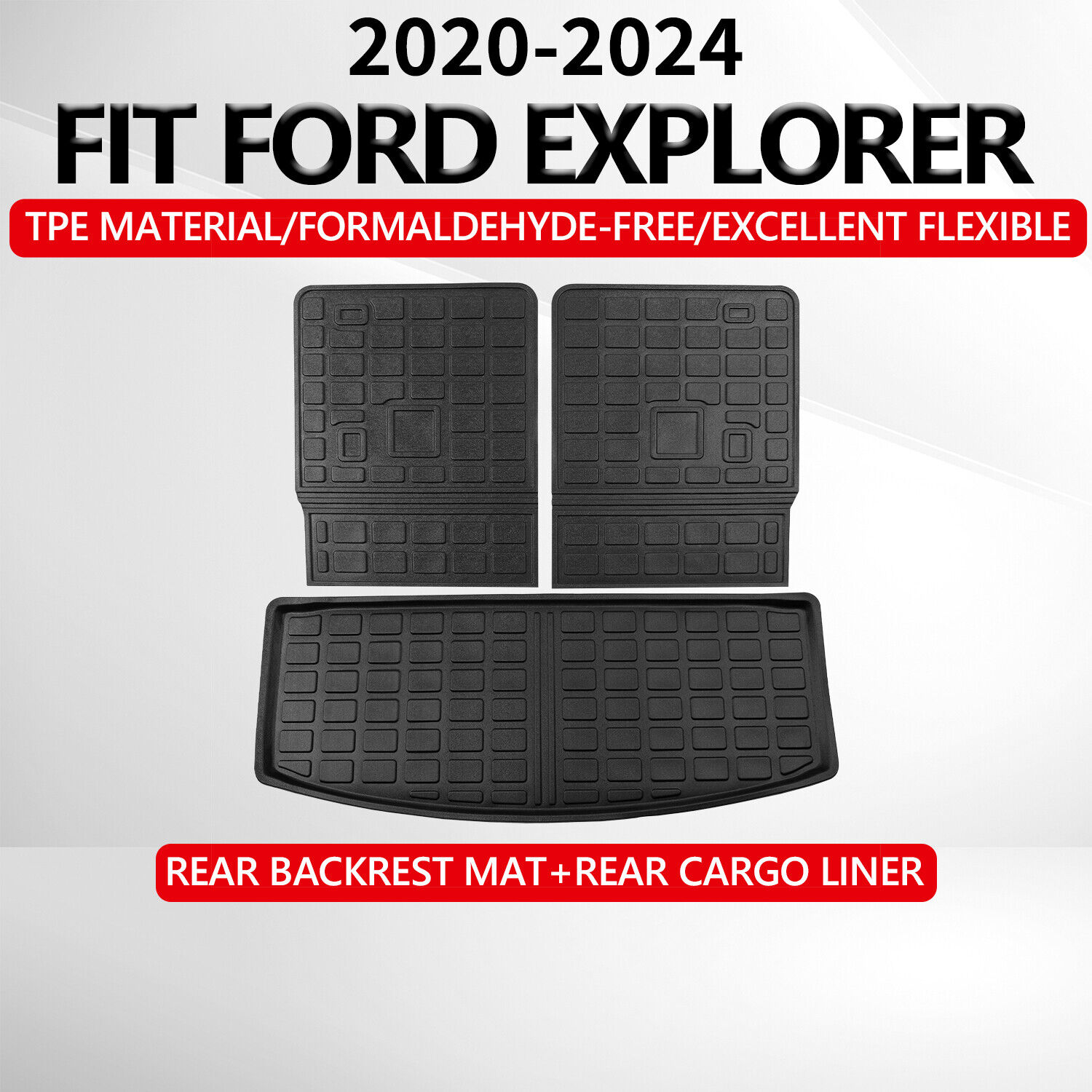 Fit 2020~2024 Ford Explorer Cargo Mats Floor Mats Backrest Mat Trunk Liner TPE