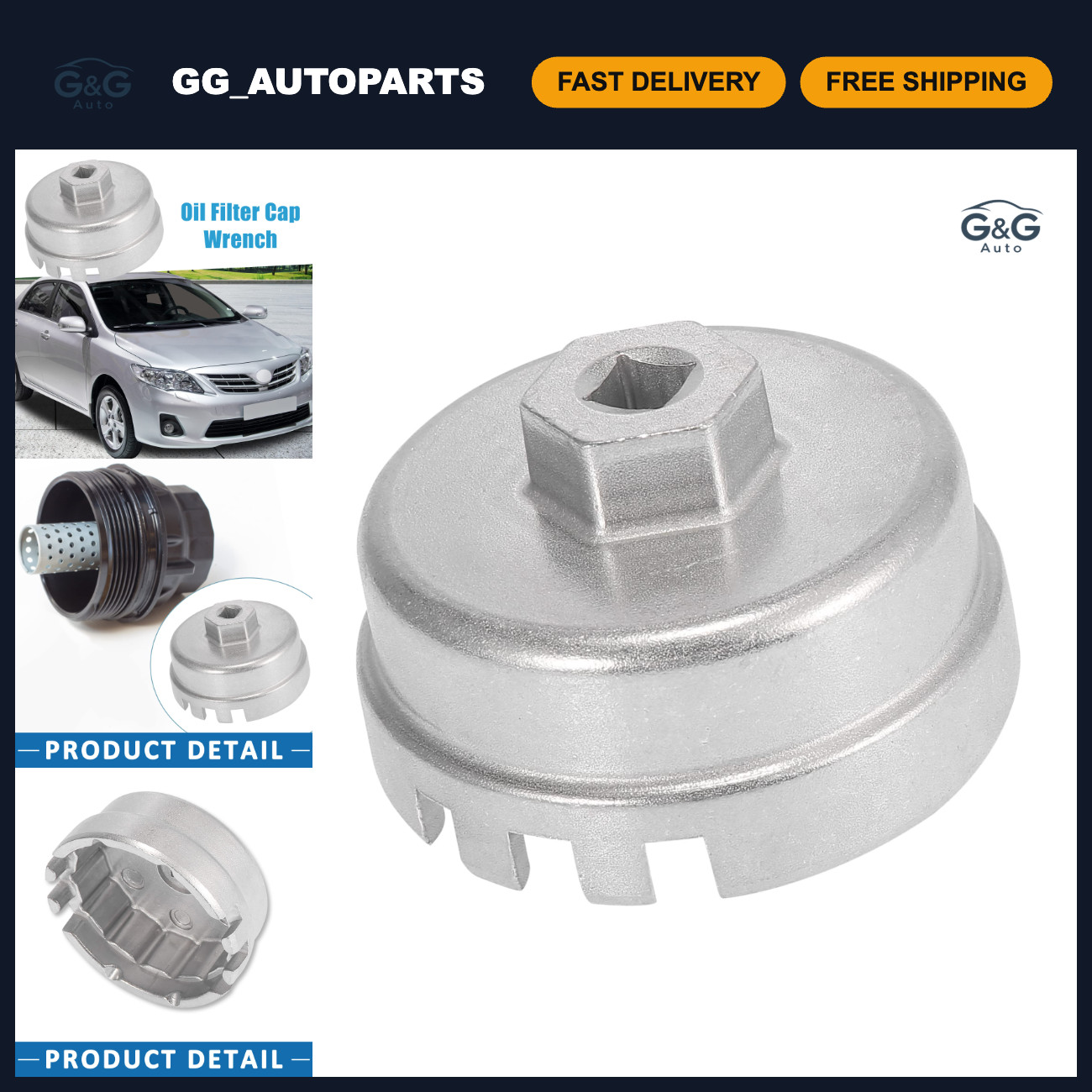 14 Flute Oil Filter Cap Wrench 64.5mm 6 Slots Compatible with Toyota 09-16