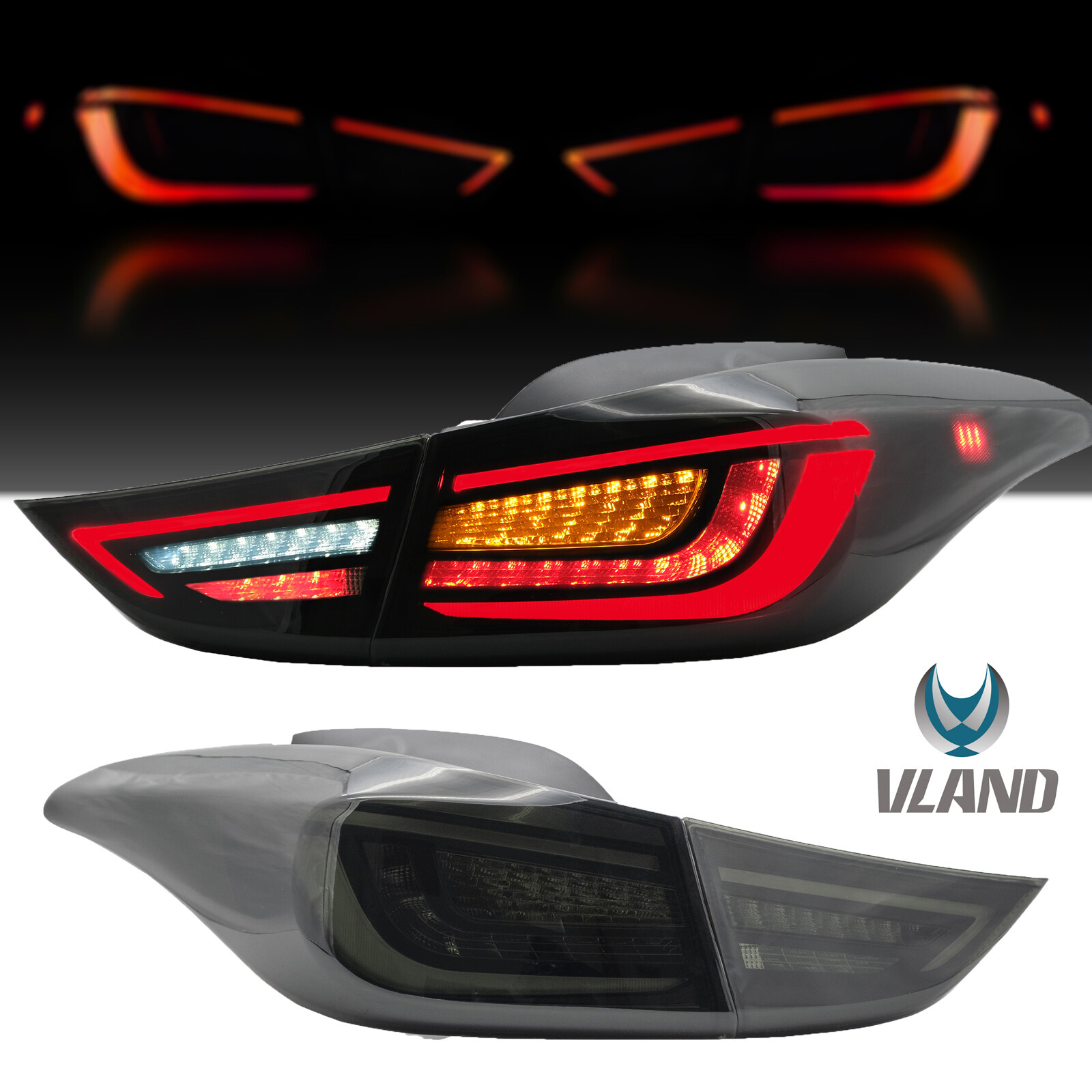 NEW VLAND LED Tail Lights Smoked Pair For 2011-2015 Hyundai Elantra Rear Lamps