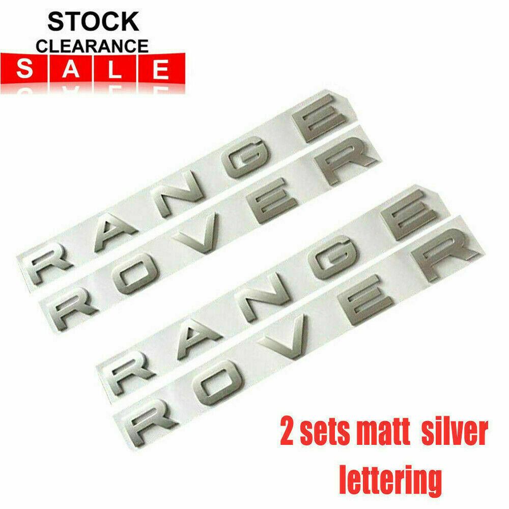 2Pcs Range Rover Front Hood Logo OEM Emblem Letters Badge Sport Silver White SVR