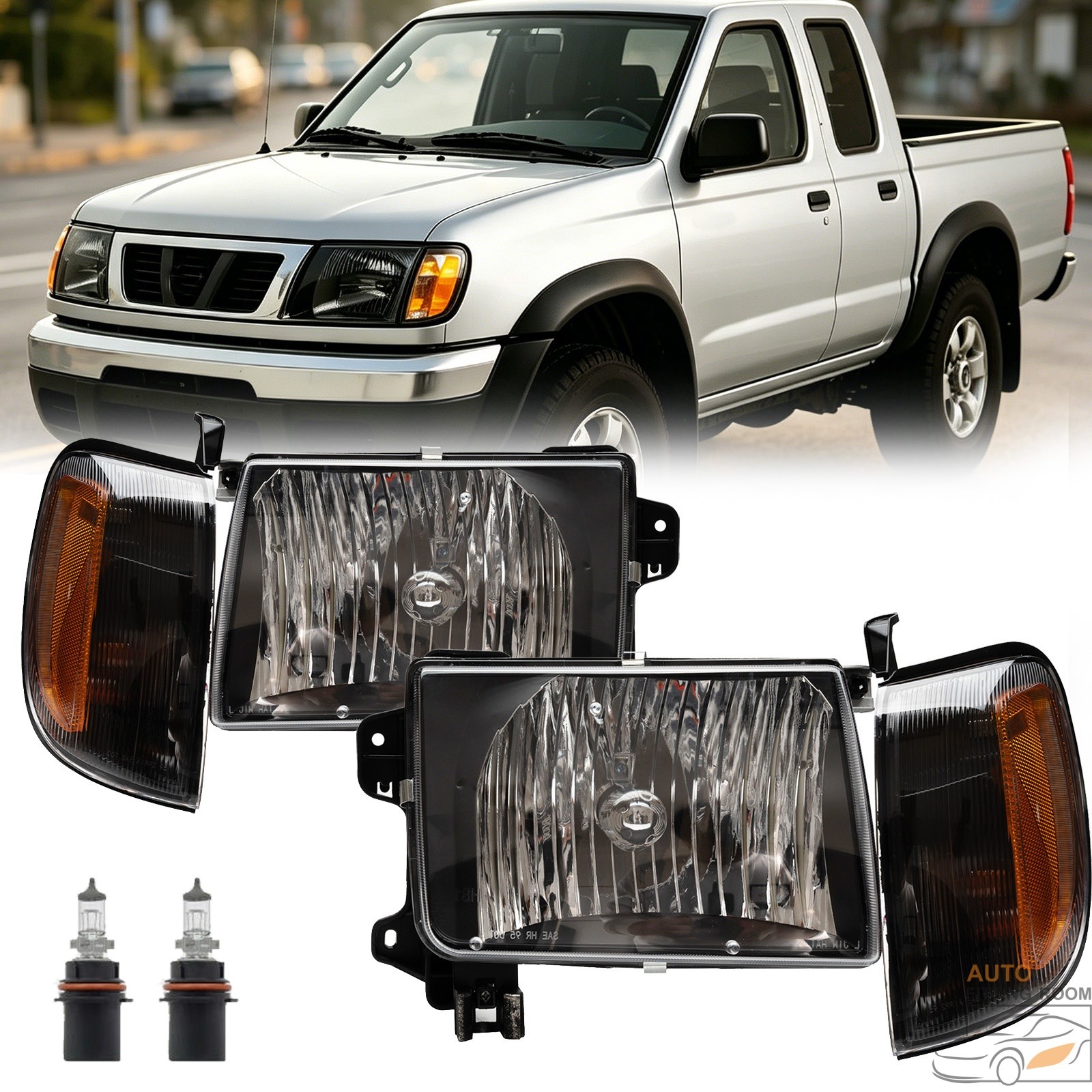 Headlight For 1998-2000 Frontier 2000-2001 Xterra Black Halogen w/Corner & Bulb