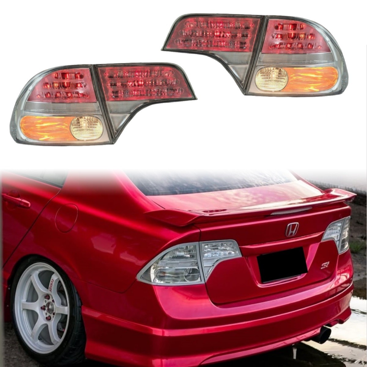 Tail Lights For 2006-2011 Honda Civic Sedan 8th Gen Clear Lens Chrome Housing