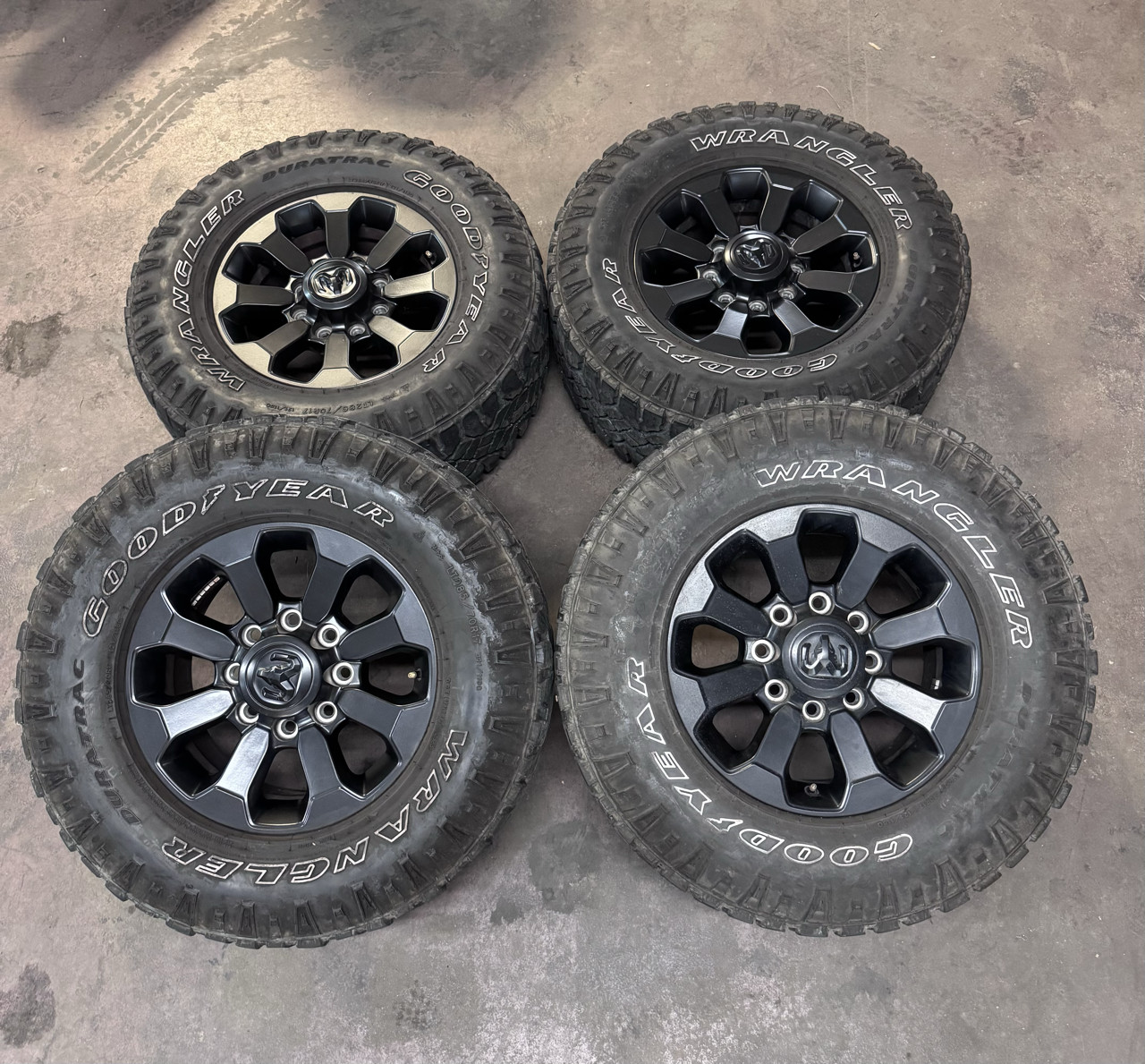 OEM \'05-\'26 RAM 2500 Power Wagon Used Black Rims 285/70R17 Goodyear Duratrac LT