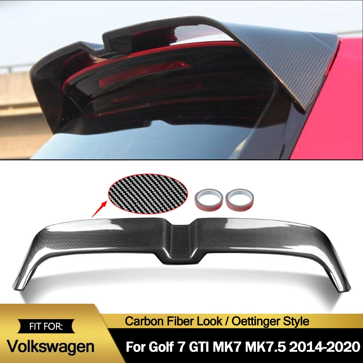 For Volkswagen Golf 7 MK7 7.5 GTI 2014-20 Carbon Look OTG Rear Roof Spoiler Wing