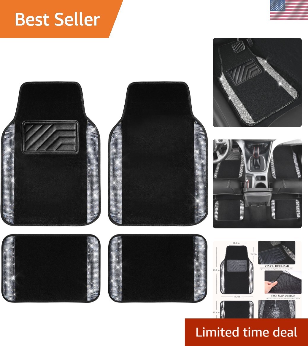 4-Piece Bling Diamond Car Mats - Glamorous Protection for SUVs, Vans & Sedans