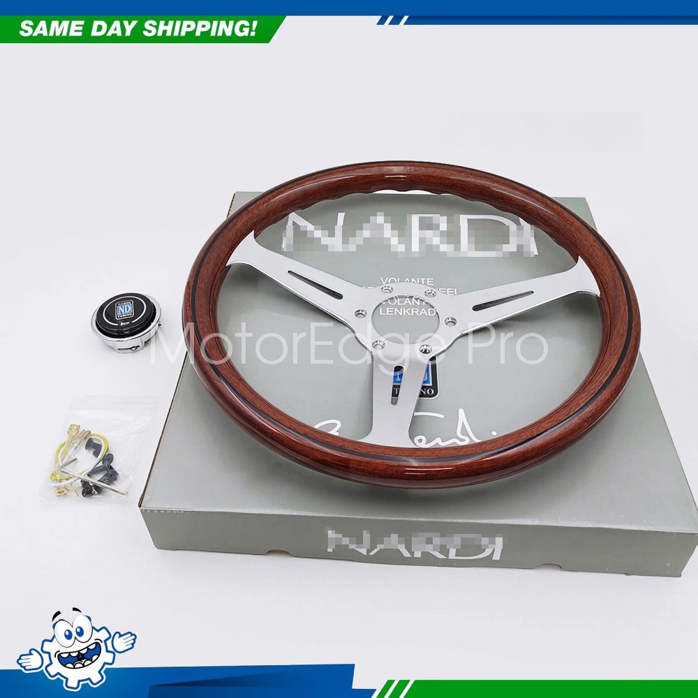 For NARDI Classic 360mm Mahogany Wood Steering Wheel with Silver Chrome Finish