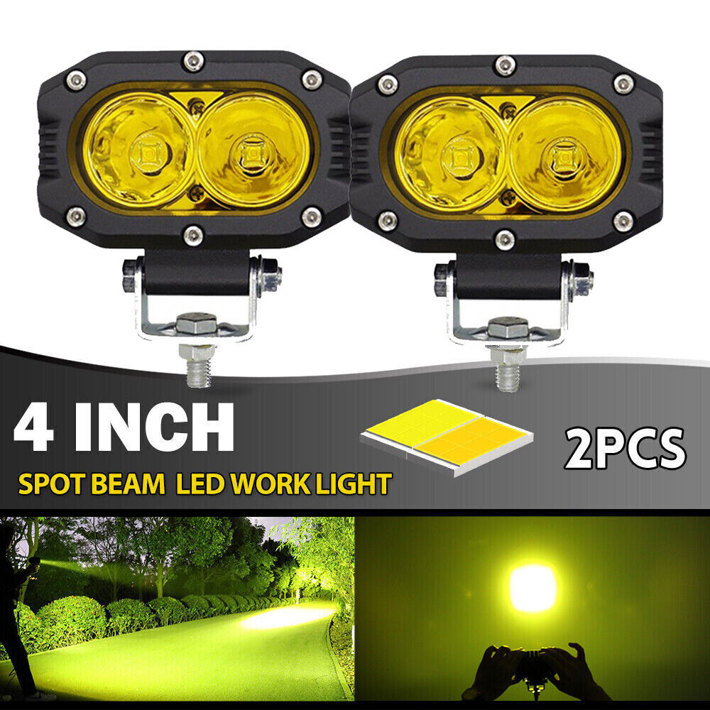 Pair Yellow 4inch 240W LED Work Light Cube Pods Driving Fog SPOT Amber Lamp bulb