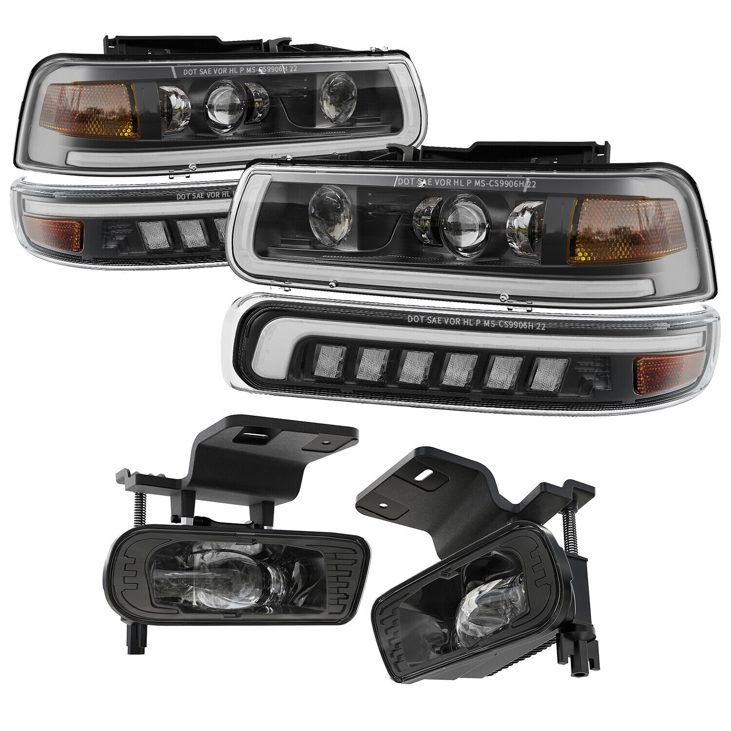for 1999-2002 Chevy Silverado 00-06 Suburban Tahoe LED Headlights+Fog Lights