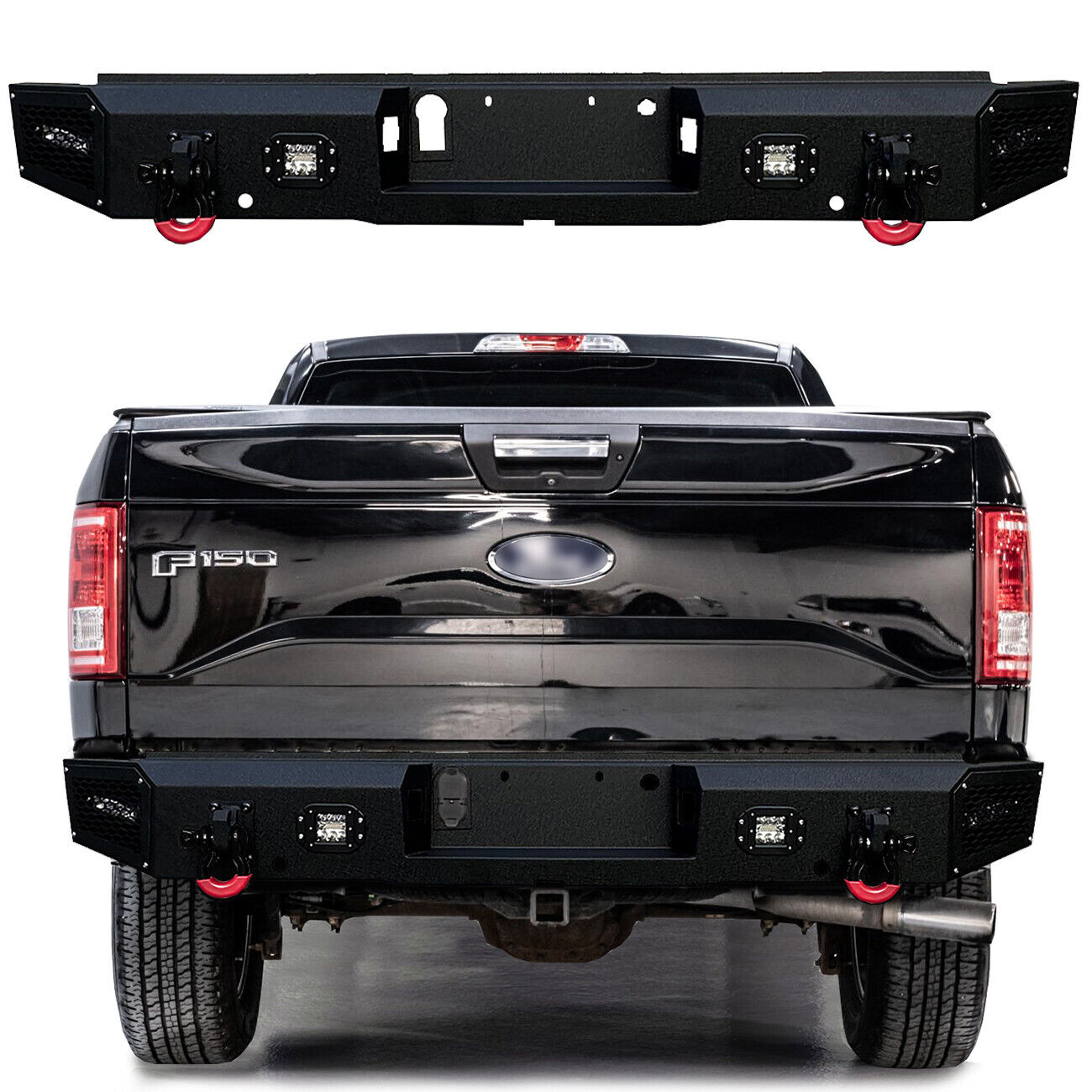 Fits 2015-2020 Ford F-150 Rear bumper with D-ring+LED light (Excluding Raptor)