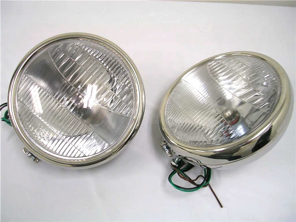 1932 Ford Polished Stainless Halogen Head Lamps 32 Headlights 10\