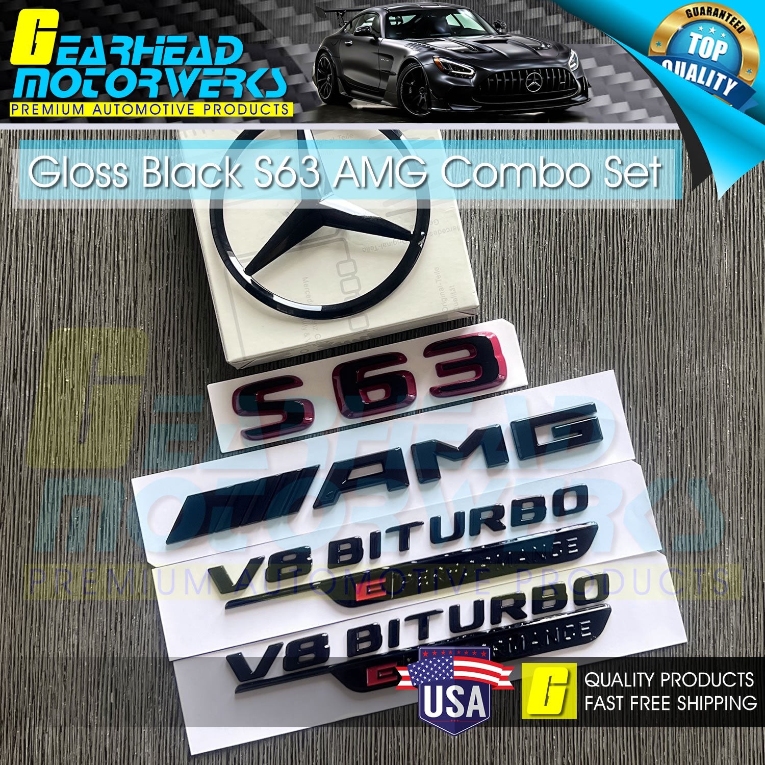 S63 AMG V8 BITURBO E Performance W223 Trunk Emblem Black Combo Set For Mercedes