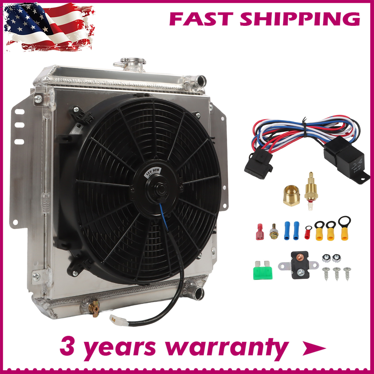 2 Row Aluminum Radiator & Shroud Fan Kit For 1981-98 Suzuki Samurai SJ413 1.3L
