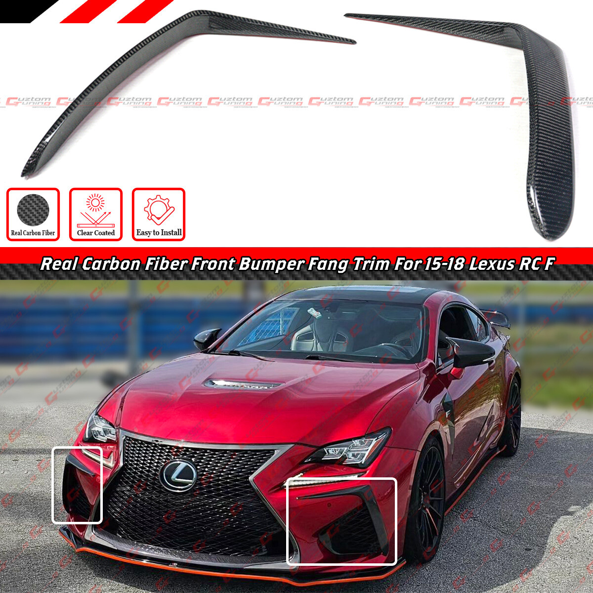 FOR 15-18 LEXUS RC F CARBON FIBER FRONT BUMPER GARNISH AIR VENT FANG TRIM COVERS FOR 15-18 LEXUS RC F CARBON FIBER FRONT BUMPER GARNISH AIR VENT FANG TRIM COVERS