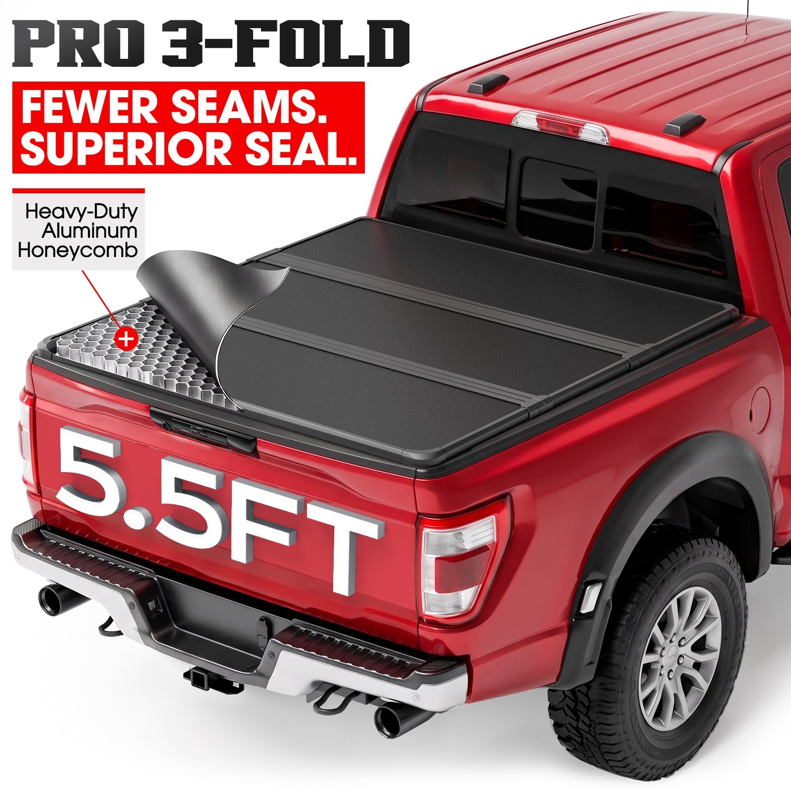 5.5ft Hard Tri-Fold Truck Bed Tonneau Cover For 2015-2026 Ford F150 Drill-Free