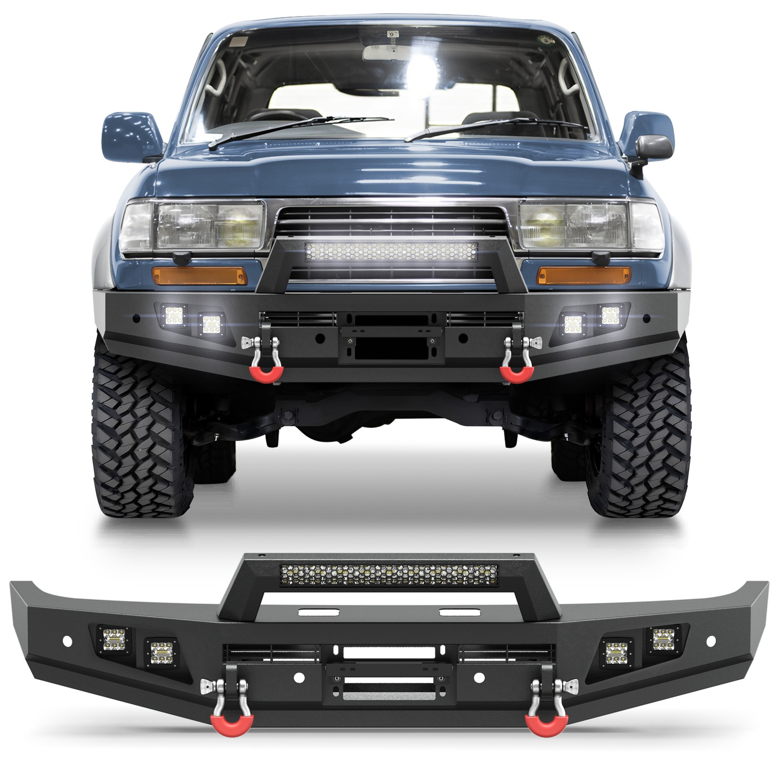 For 1992-1997 Toyota Land Cruiser LC80 Steel Front Bumper w/D-ring & Sensor Hole