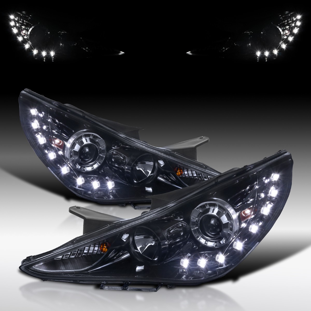 Fit 2011-2014 Hyundai Sonata Smoke Black Projector Headlights LED Strip Headlamp Fit 2011-2014 Hyundai Sonata Smoke Black Projector Headlights LED Strip Headlamp