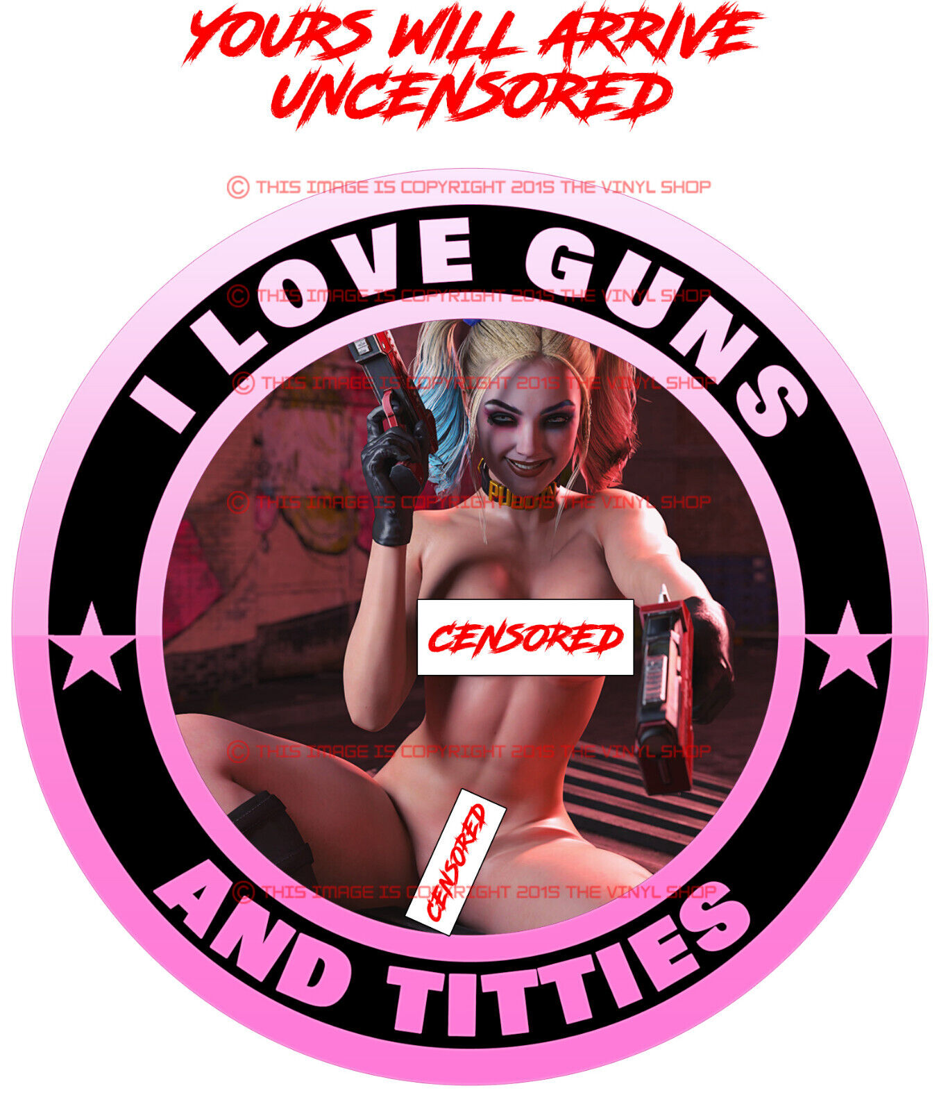 #25 I LOVE GUNS & TITTIES Harley Quinn SEXY SUPER HOT Girl Hot rod color decal