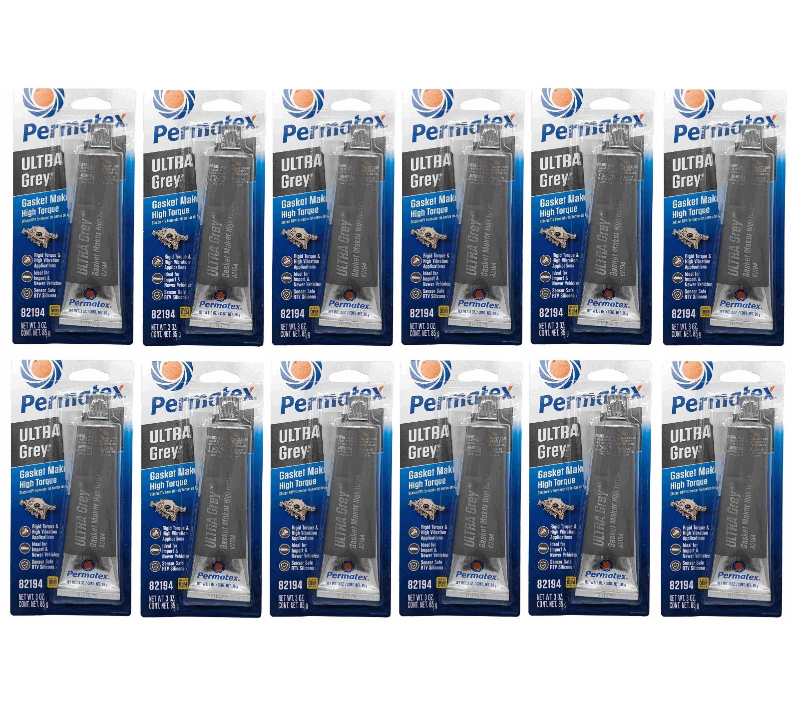 Permatex Ultra Grey RTV Silicone Gasket Maker Set High-Torque 36oz (12 x 3oz)