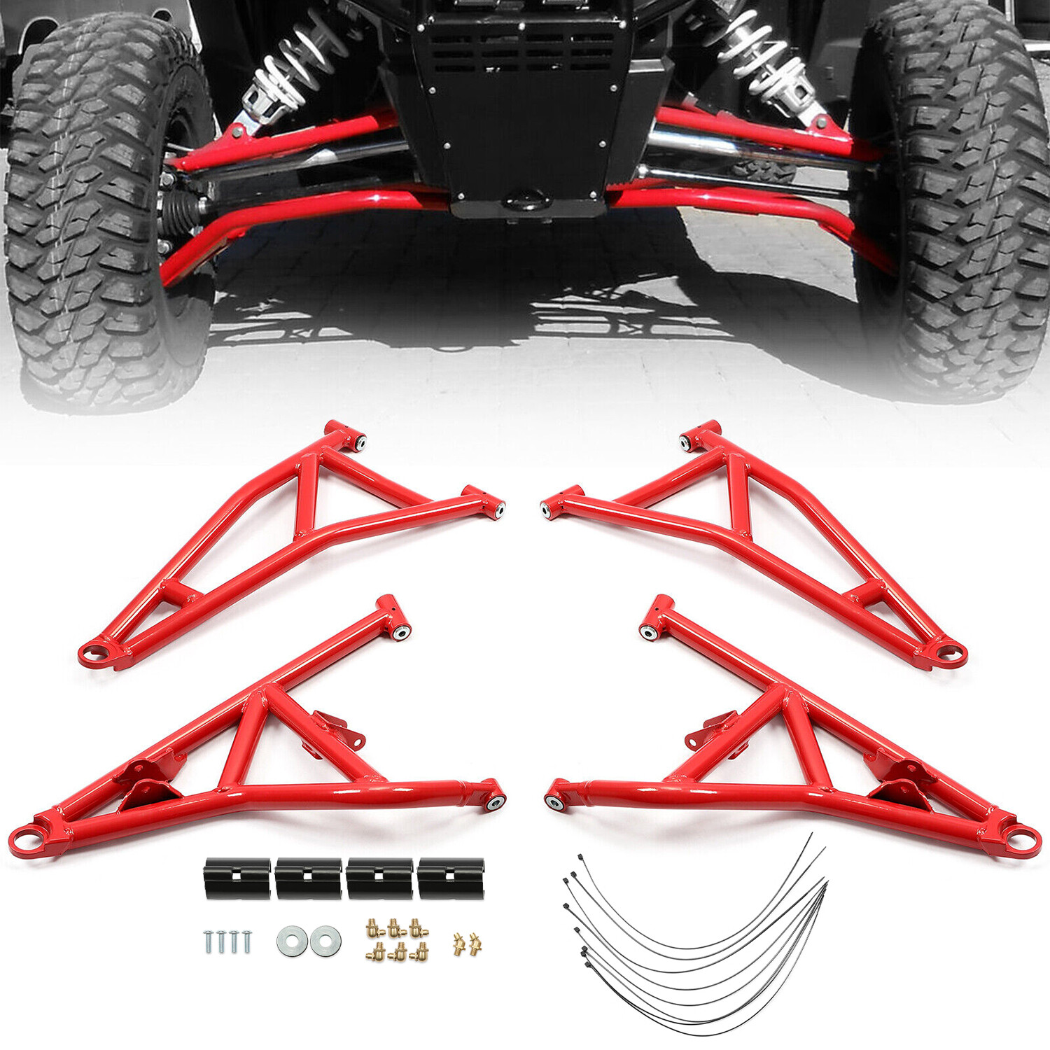 Red High Clearance Steel Front A Arms for 2014+ Polaris RZR XP Turbo / 4 1000