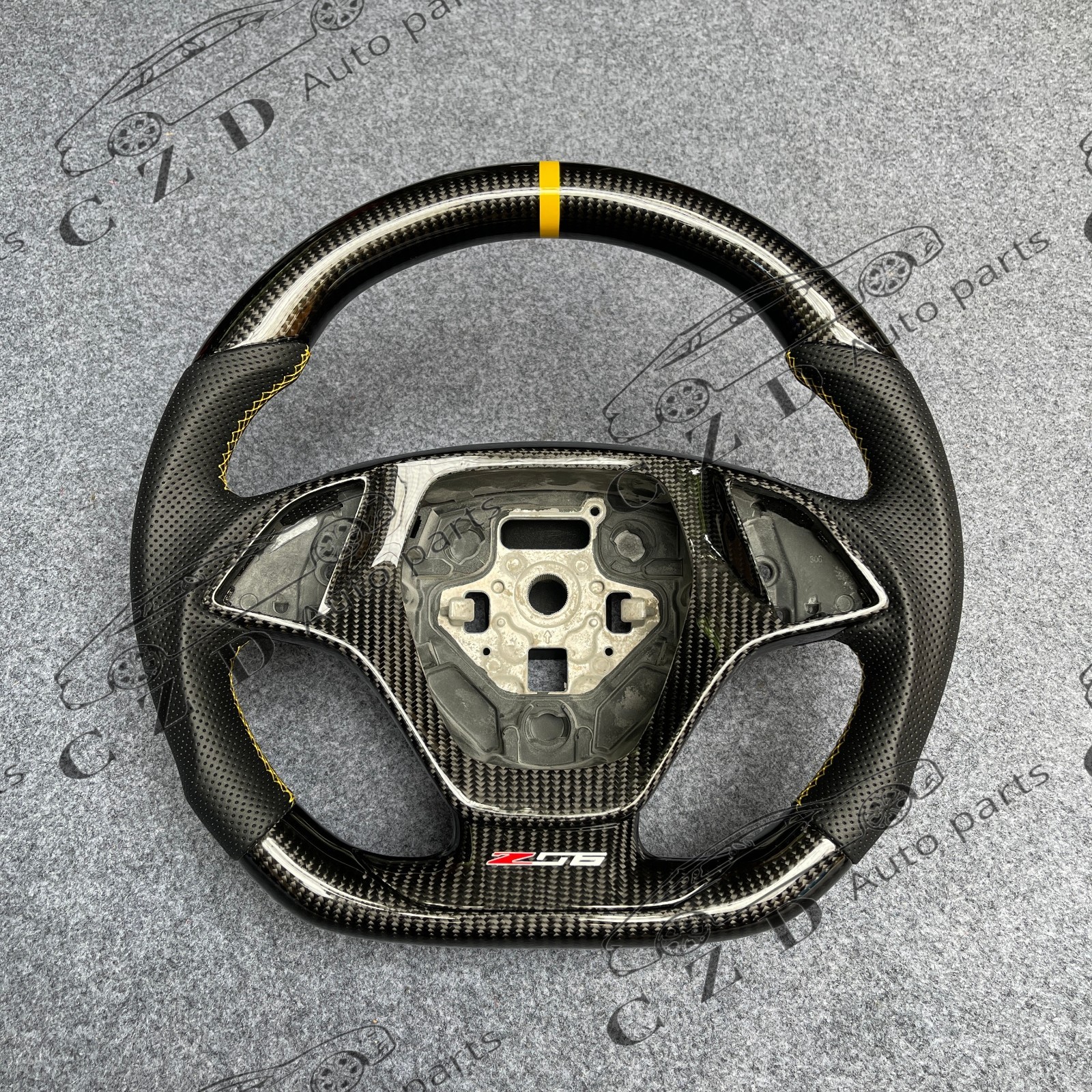 Yellow Stripe Carbon Fiber Steering Wheel Fit Chevrolet Corvette C7 2014-2019