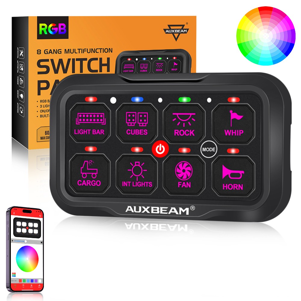 AUXBEAM 8-Gang AR-800 Multifunction RGB Switch Panel with bluetooth Controlled