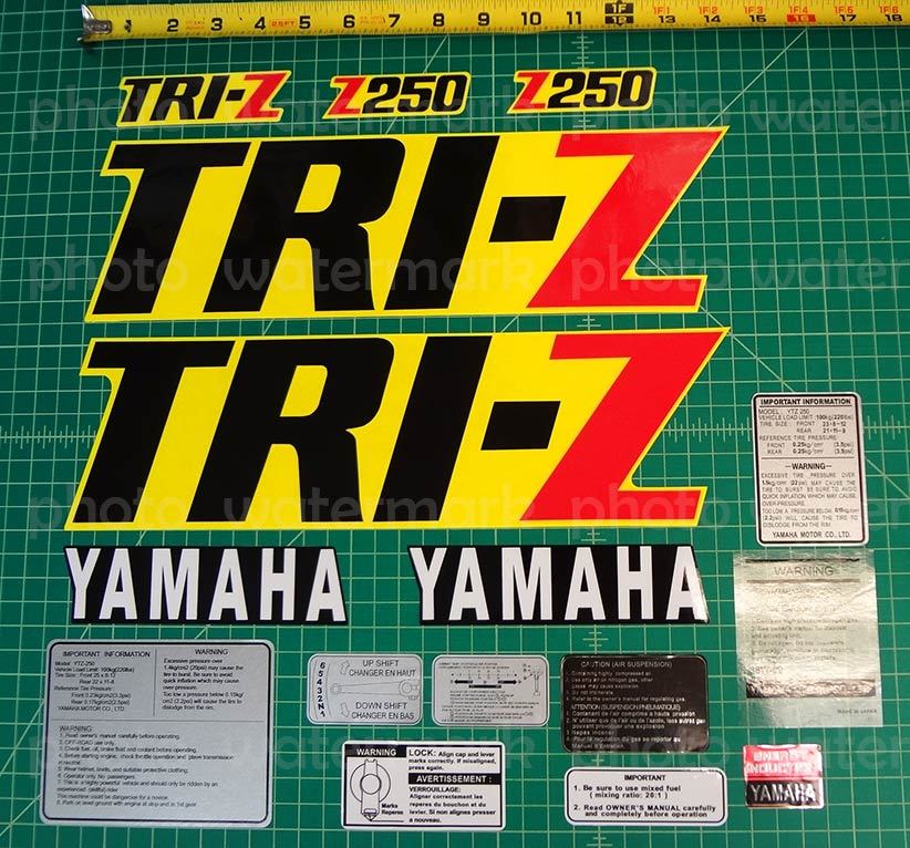 1985 85' Yamaha 16pc Yellow/Black TRI-Z 250 Decals autocollants Stickers trike