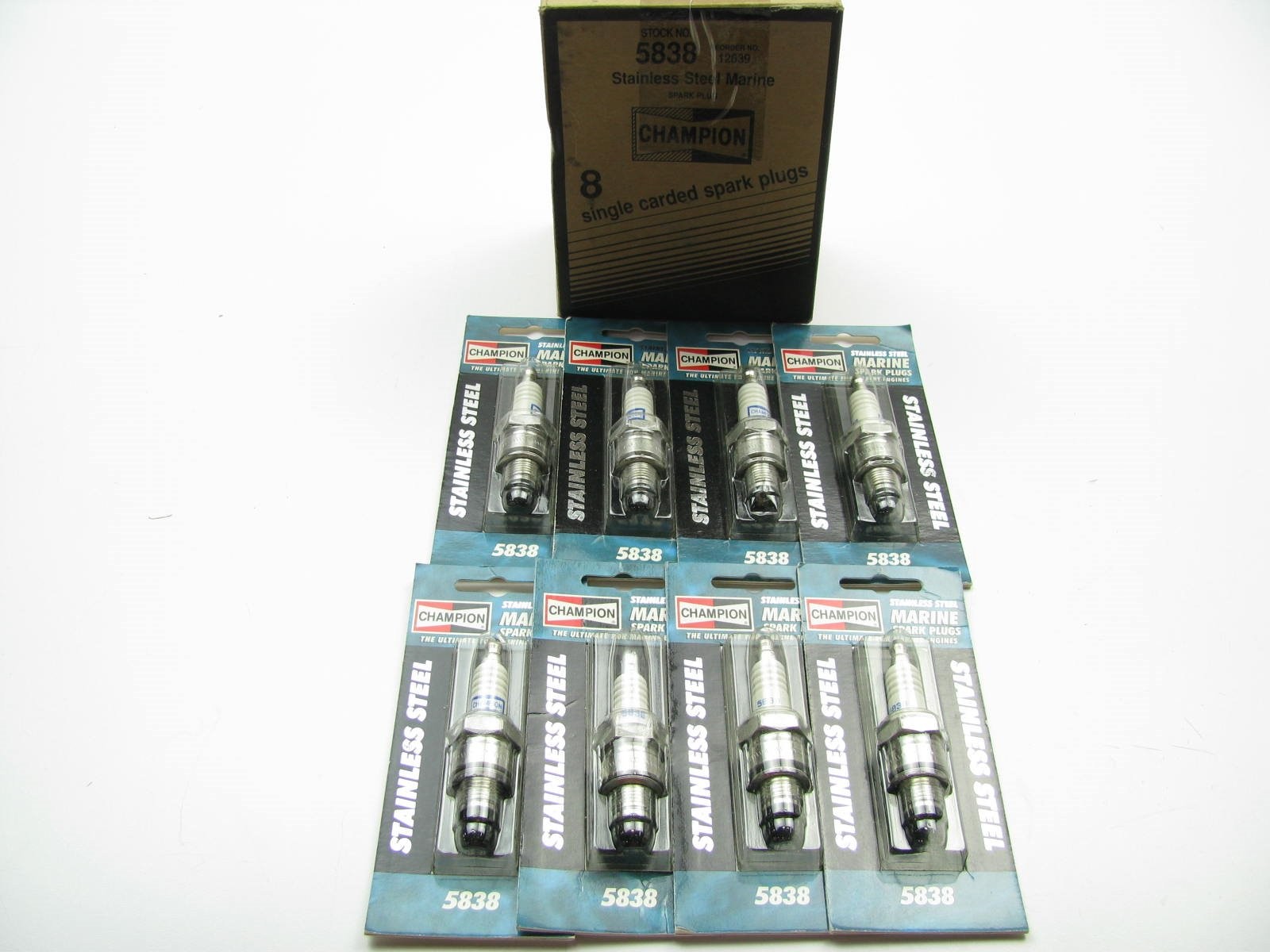 (8) Champion 5838  STAINLESS STEEL Marine Spark Plugs 14mm Thread, 13/16\