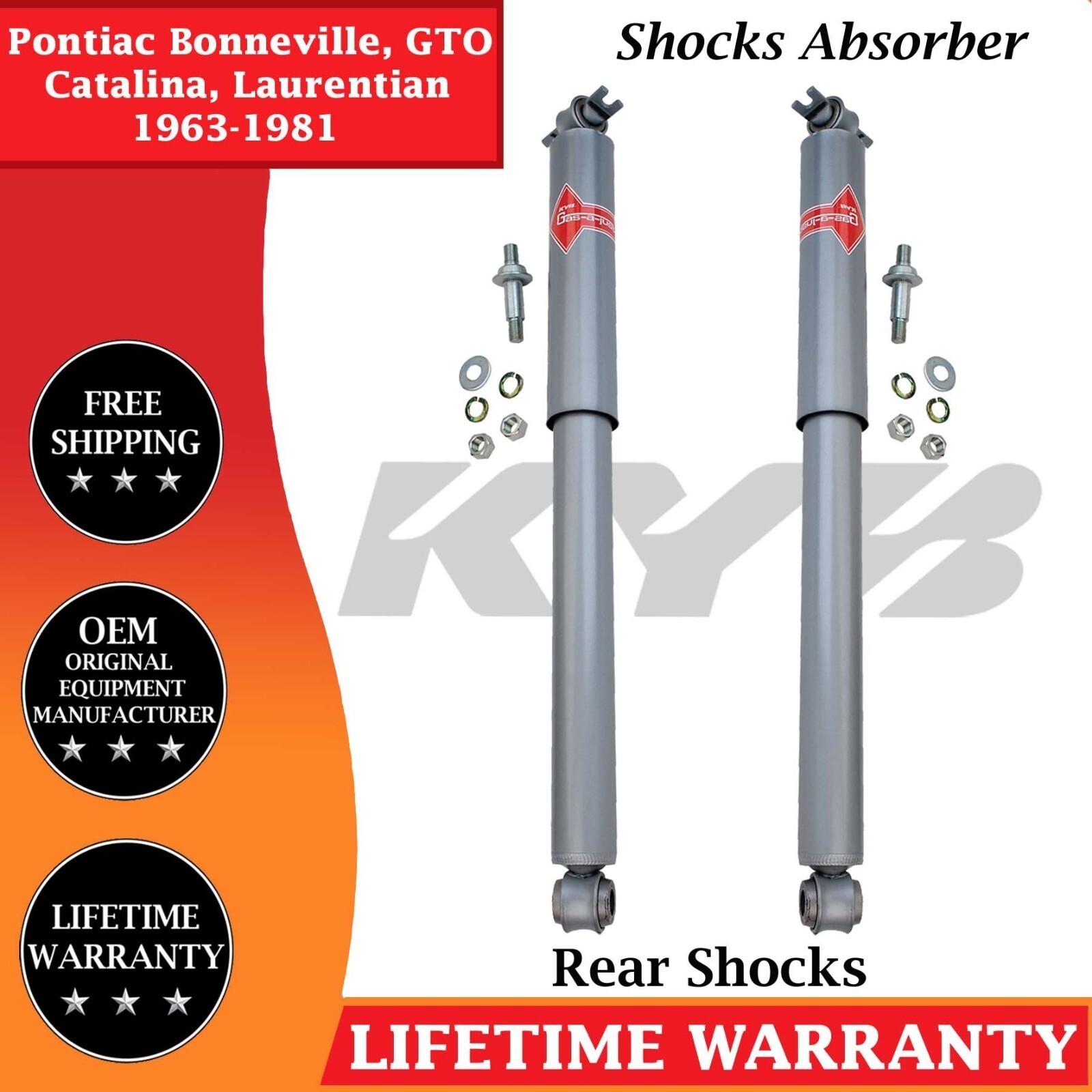 KYB OEM Rear Shocks For 1963-1981 Pontiac Bonneville/GTO/Catalina/Laurentian