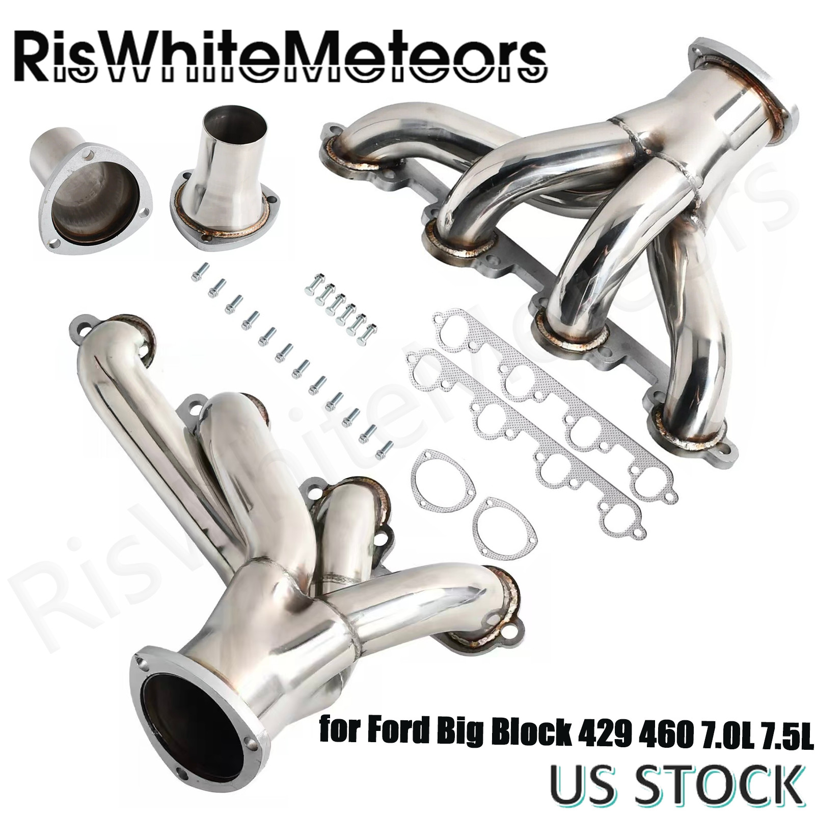 Polished Stainless Shorty Exhaust Headers for Ford Big Block 429 460 7.0L 7.5L