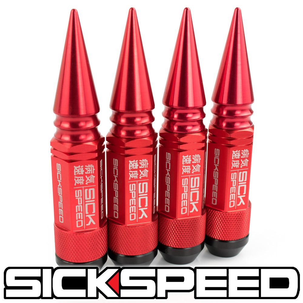 SICKSPEED 4PC RED SPIKED ALUMINUM EXTENDED 108MM 3PC LUG NUTS 12X1.25 N10