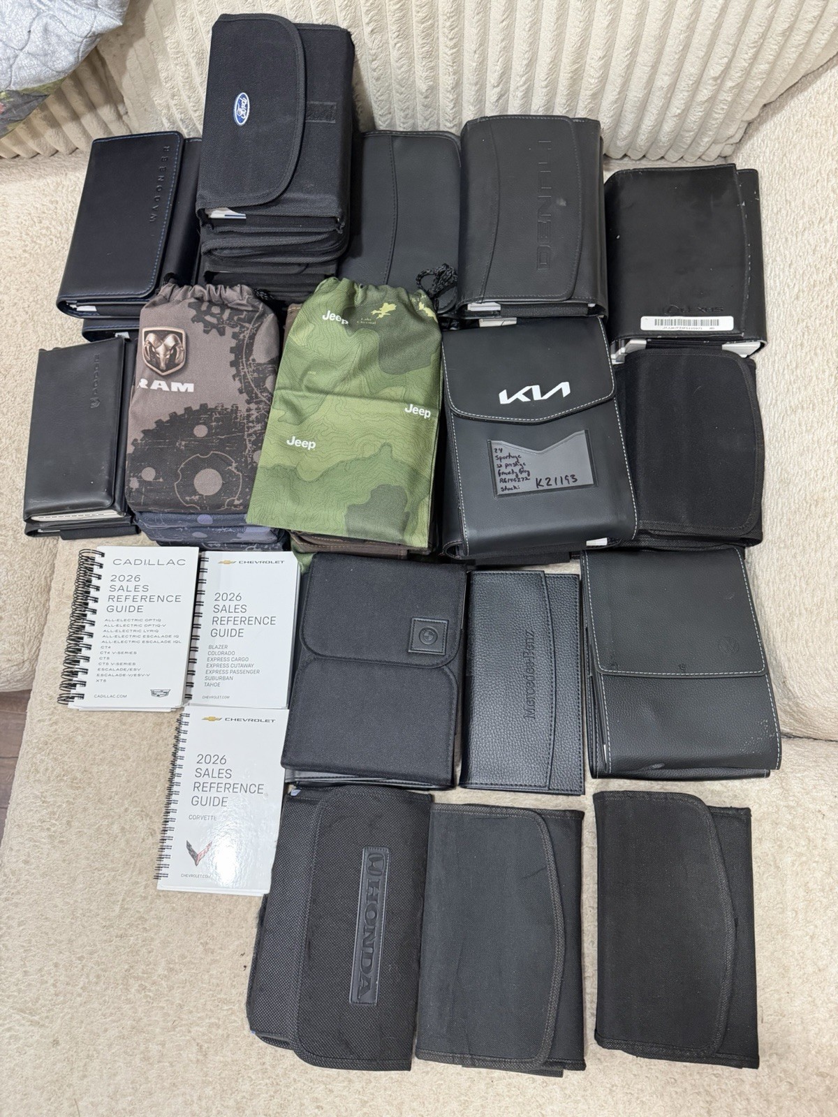 Lot Of 46 OEM Car Manuals With Leather Back Booklet Holders + Bags.