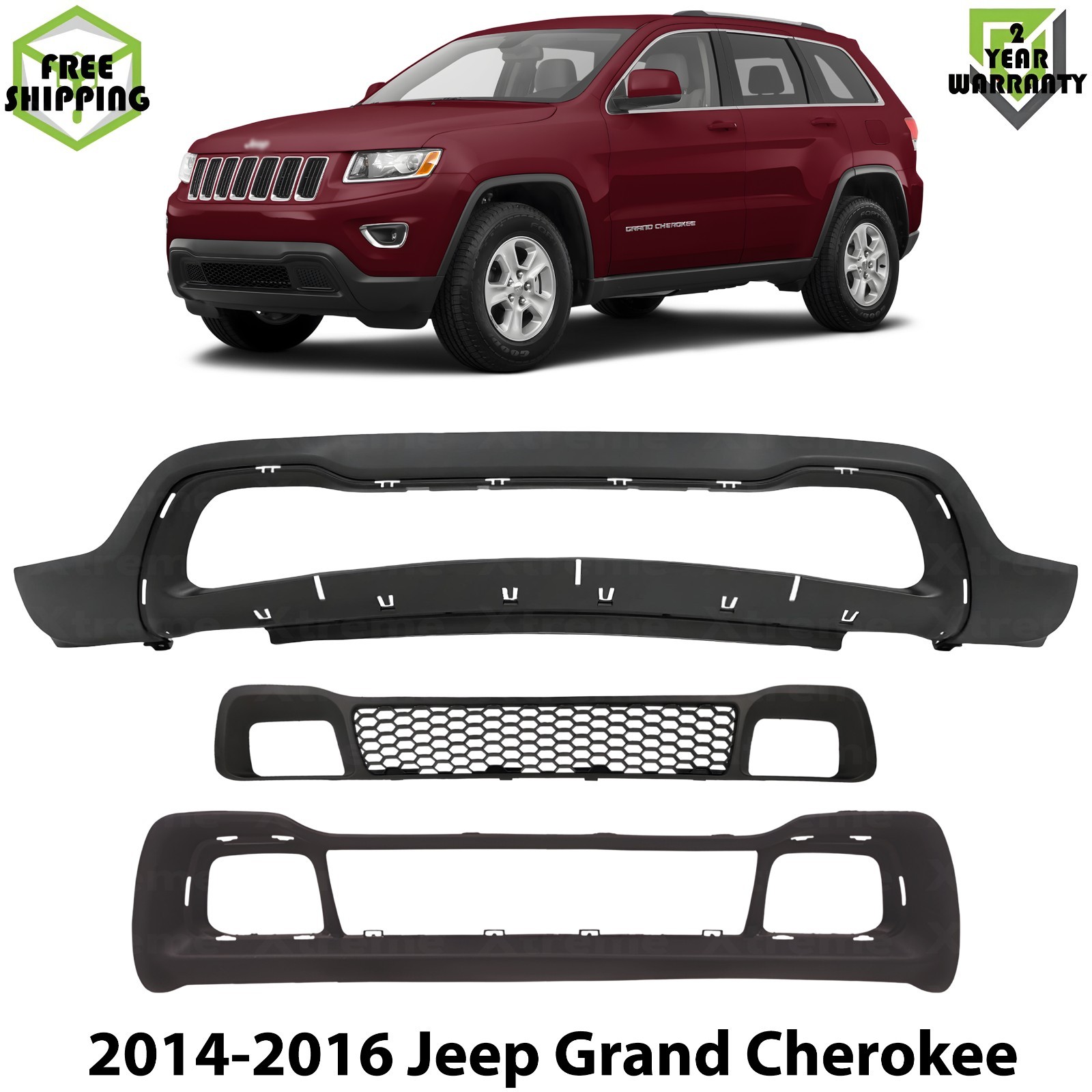 Front Bumper Cover Textured & Bumper Grille For 2014-2016 Jeep Grand Cherokee