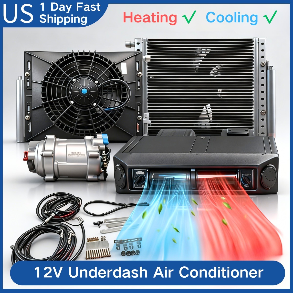 12V Universal Cool&Heat Car Air Conditioner Underdash Electric DC Auto A/C Kit