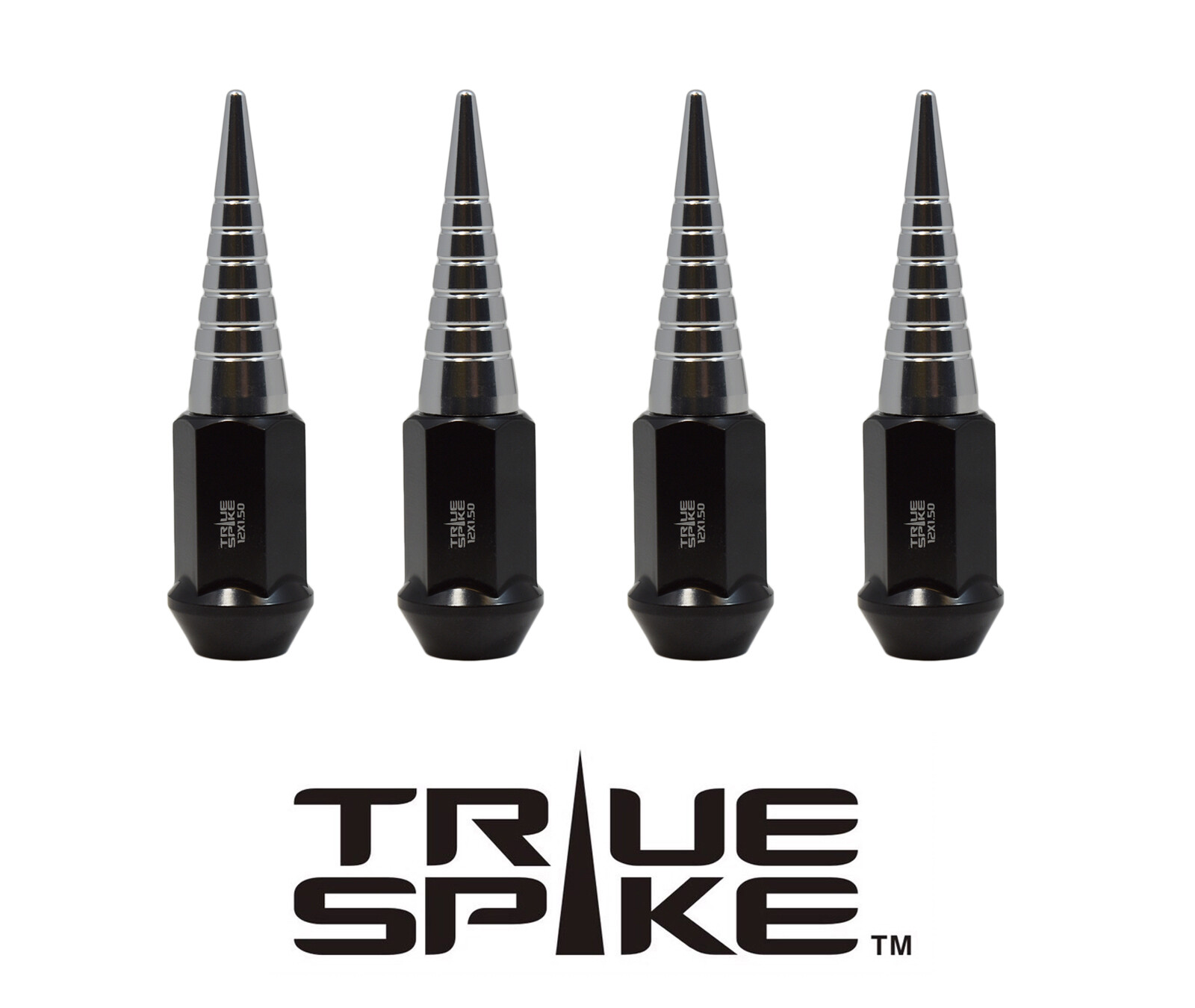 16PC TRUE SPIKE 89MM 12X1.5 STEEL LUG NUTS W/ SILVER EXTENDED SPIRAL SPIKES