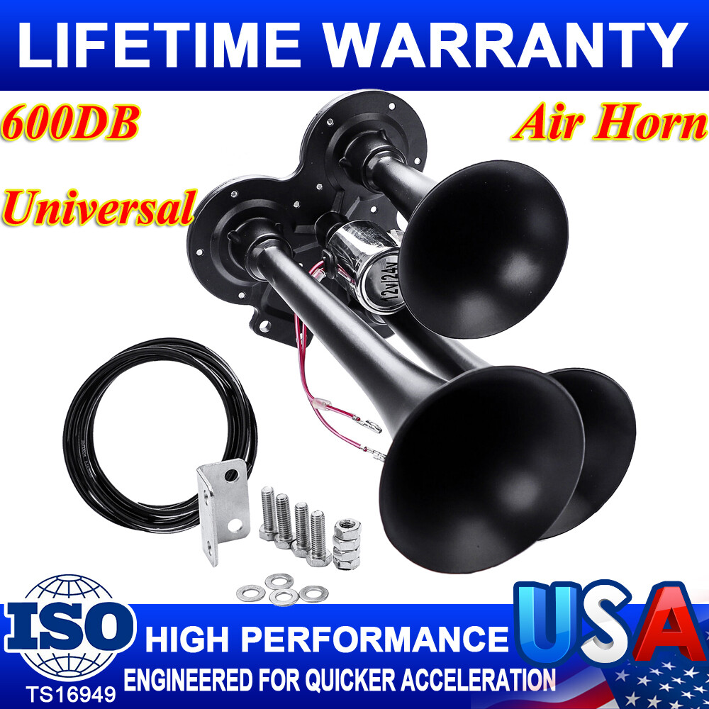 600DB Train Horn Super Loud 3 Trumpet Air Horn Compressor For Truck Boat Van Car