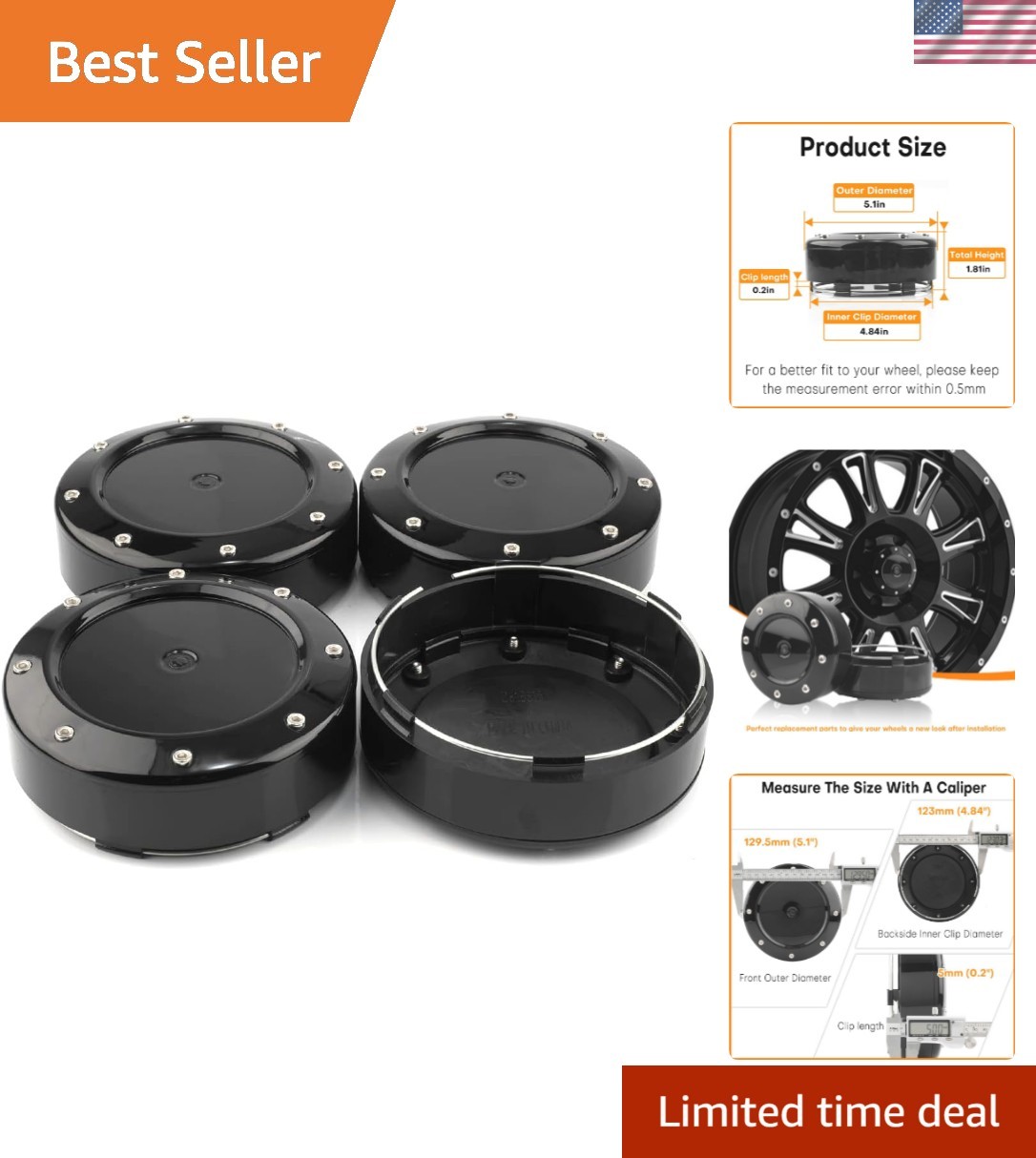 Durable ABS Plastic Wheel Center Caps for Mayhem Wheels - 5.1in Outer Diameter