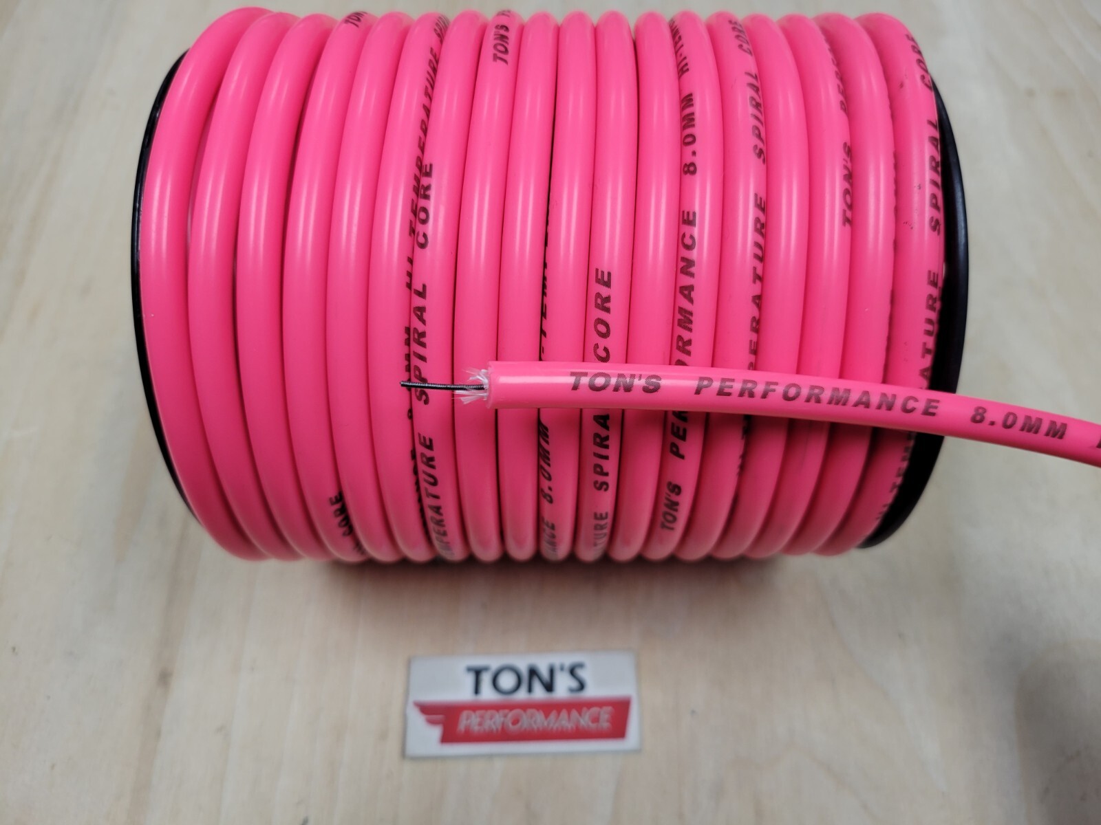 Ton's 8mm PINK silicone SUPPRESSION CORE SPIRAL WOUND  SPARK PLUG WIRE foot