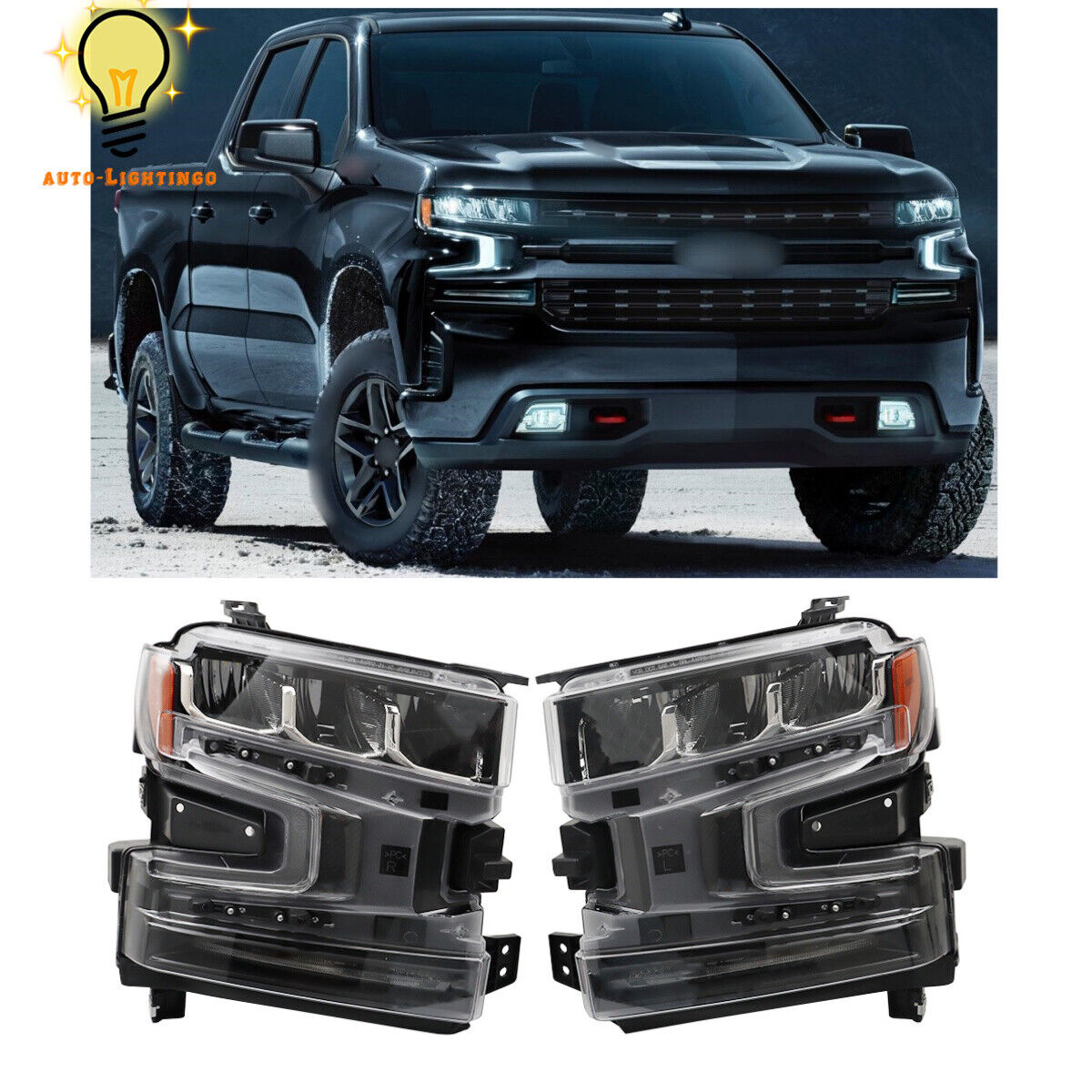 For 2019 2020 2021 Chevy Silverado 1500 LED Headlights Headlamps Right&Left Side