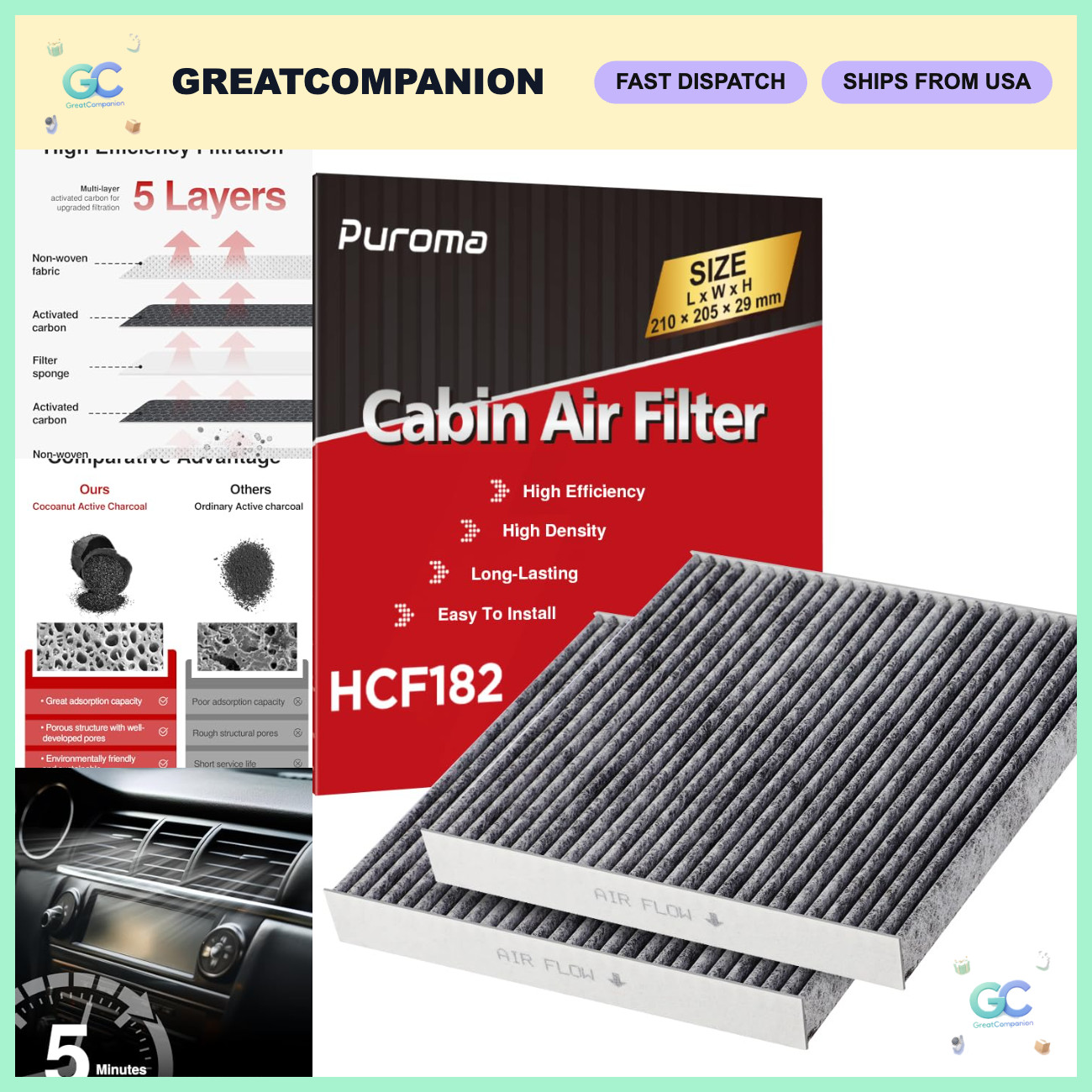 2-Pack Activated Carbon Cabin Air Filter for Honda Acura CP182 CF11182 - Clean A