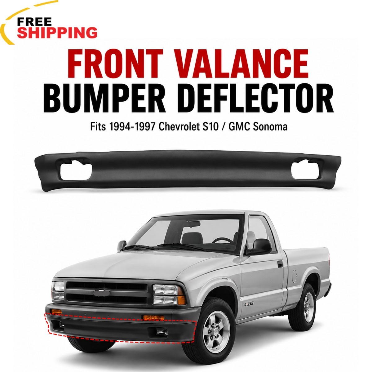 Fits 1994-97 Chevrolet S10 Gmc Sonoma Front Valance Bumper Air Deflector Plastic