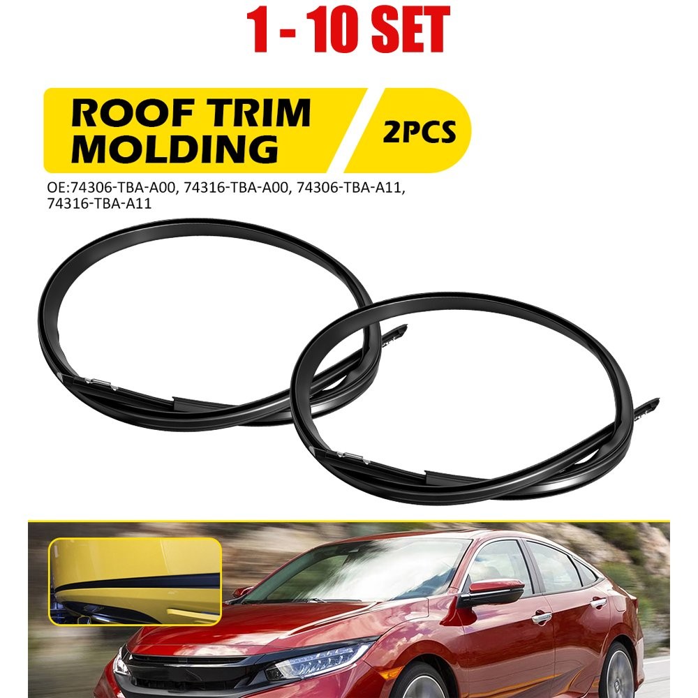2-20X Roof Left+Right Trim Rubber Molding for Honda Civic 2016-21 74316-TBA-A11