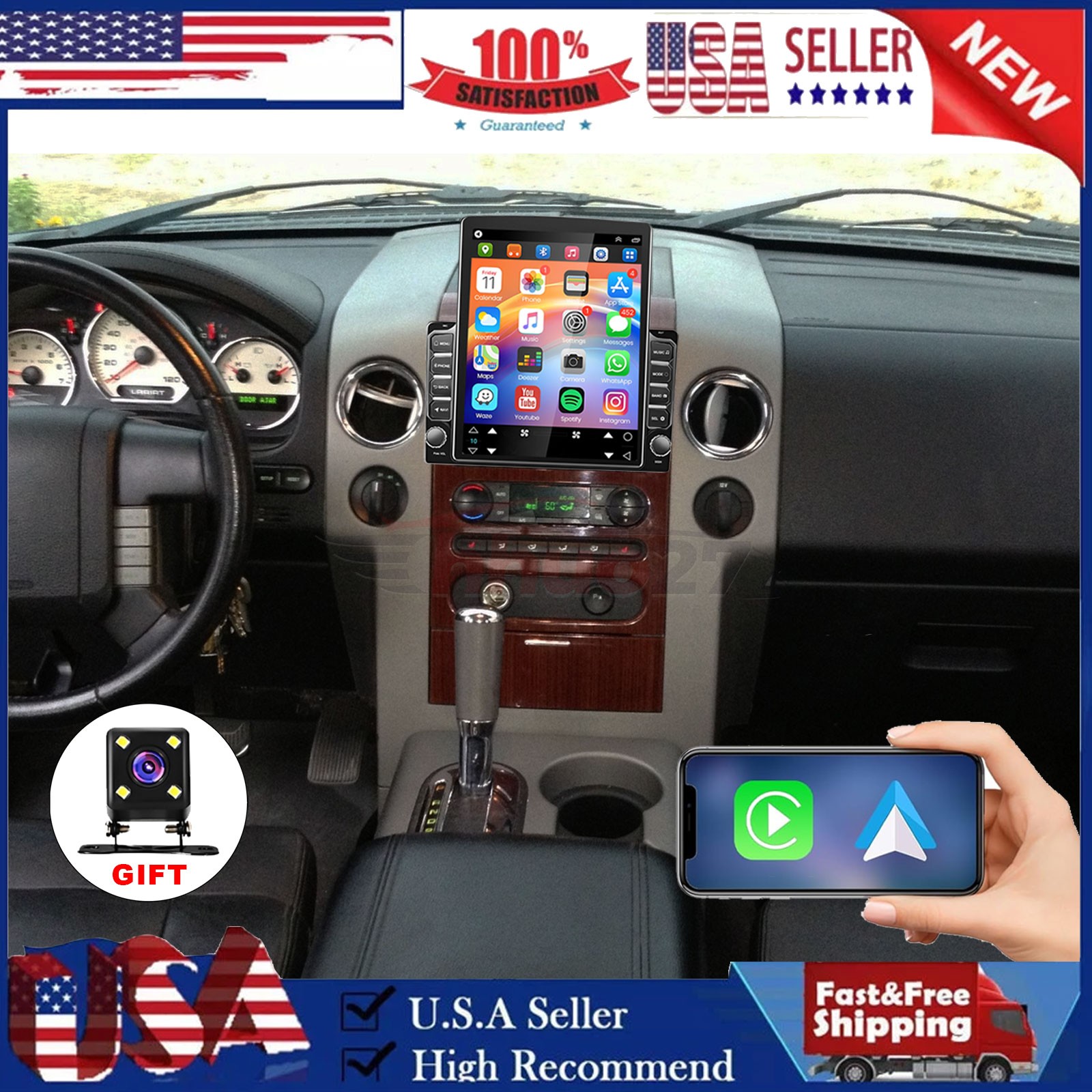 For 04-08 Ford F-150 Car Stereo Radio 9.7'' Wireless CarPlay Android 13 GPS Wifi