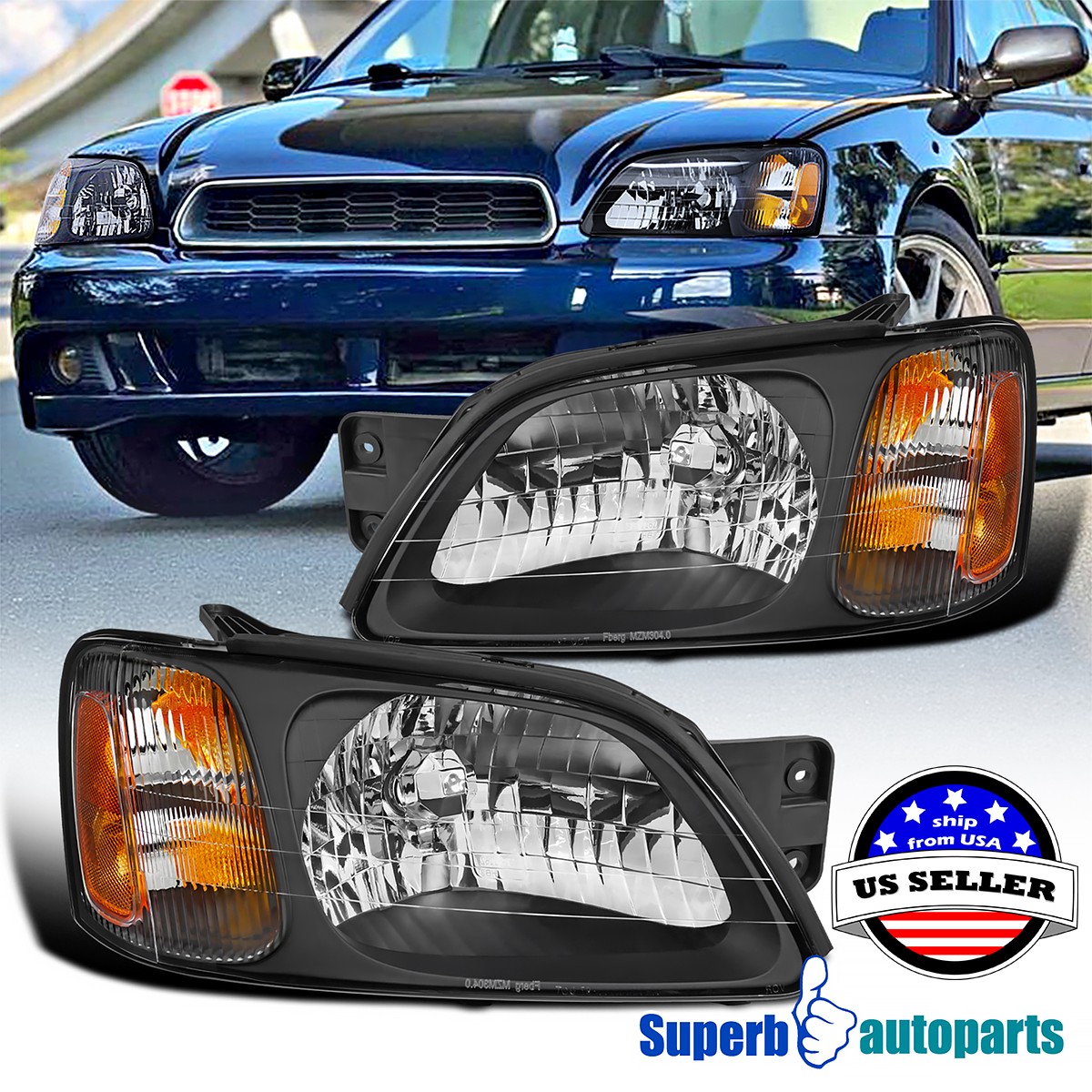 For 2000-2004 Subaru Legacy Black Headlights OE Style Replacement Headlamps Pair For 2000-2004 Subaru Legacy Black Headlights OE Style Replacement Headlamps Pair