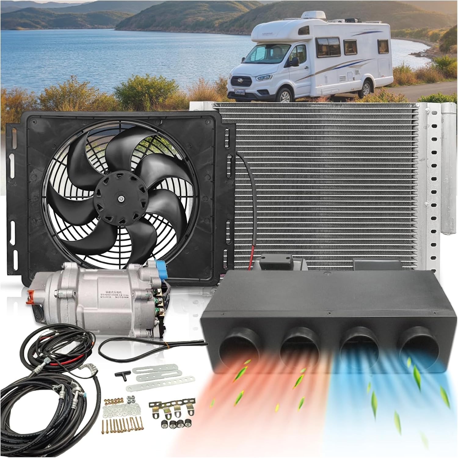 12V Underdash Heat&Cool Air Conditioner Universal Electric A/C Kit For Car Auto