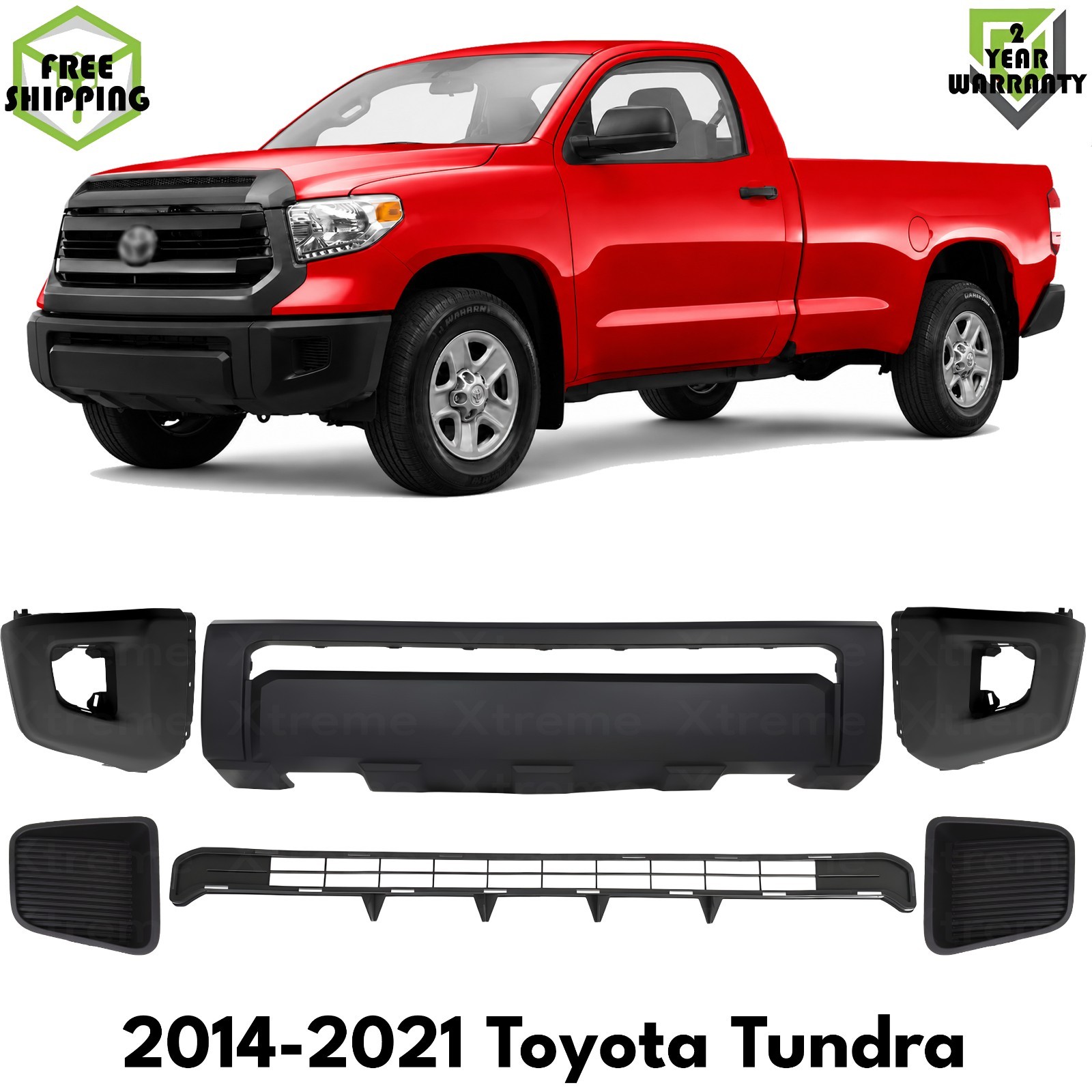 Front Bumper Cover Textured Plastic & Fog Lights Cover For 2014-21 Toyota Tundra
