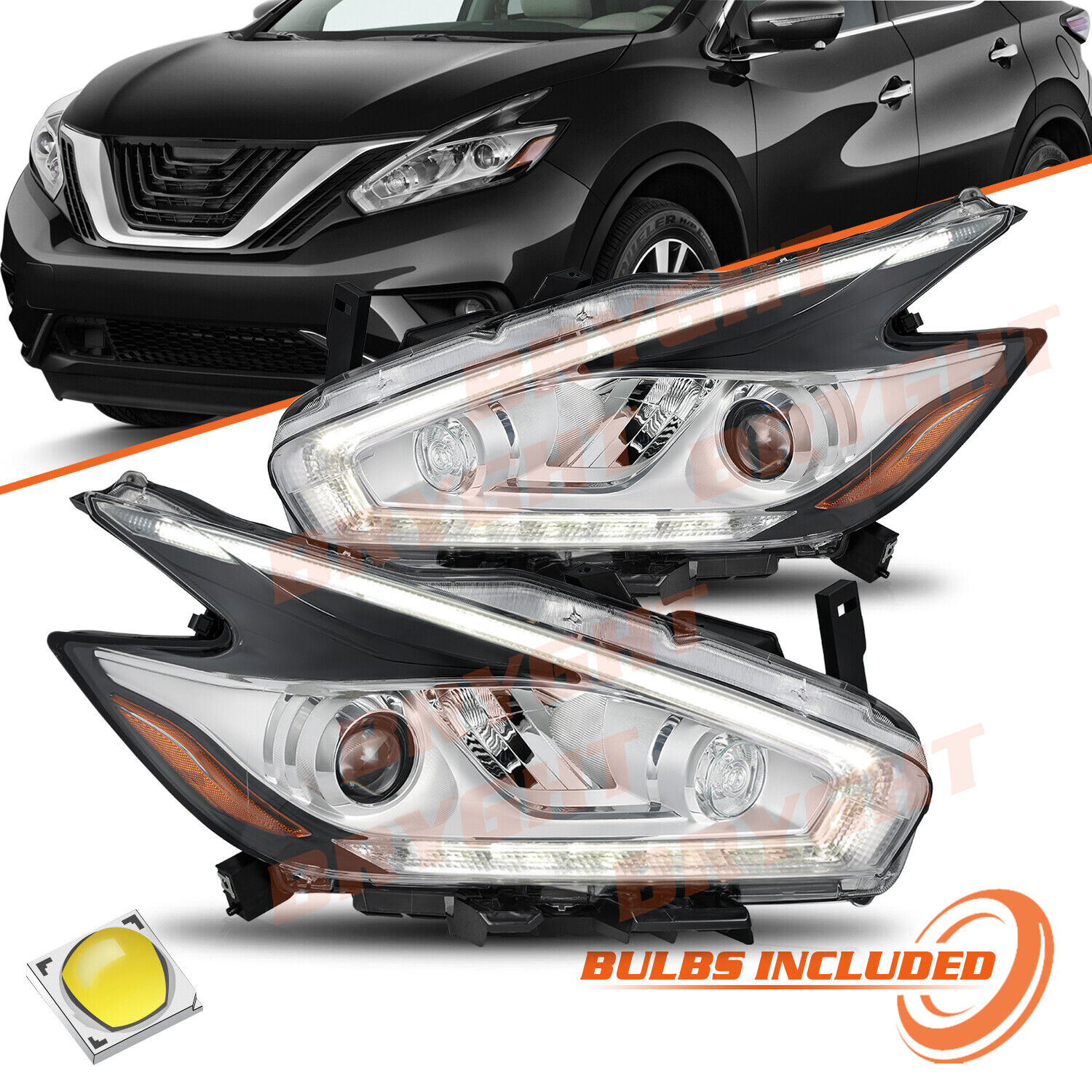 For 2015 2016 2017 2018 Nissan Murano Full LED Headlights Headlamps Left+Right