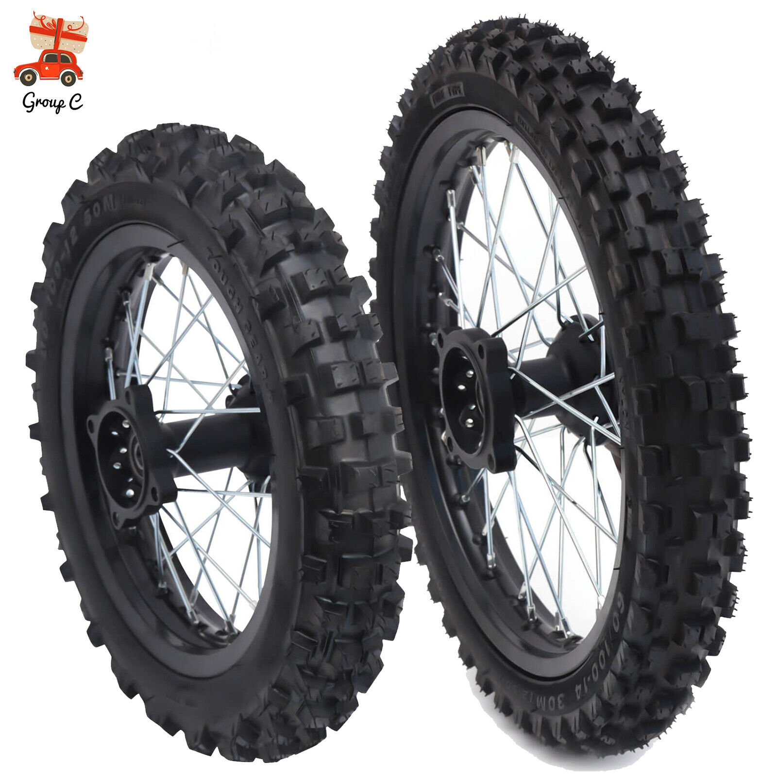 For Dirt Pit Bike 14 inch/12 inch Wheels Front 60/100-14 Rear 80/100-12 Tire Rim