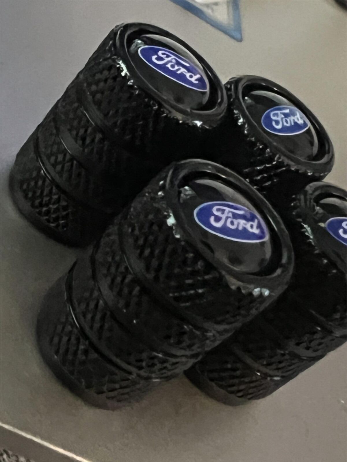 4 Black Ford Tire Valve Stem Caps For Truck Car Universal Fitting 