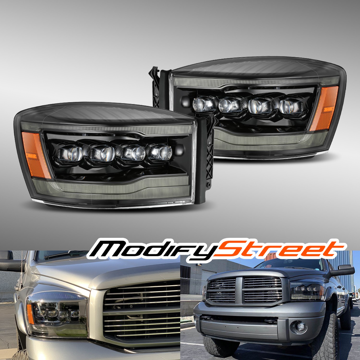 Fit 06-08 Dodge Ram NOVA-Series LED Projector DRL Signal Headlights Alpha-Black