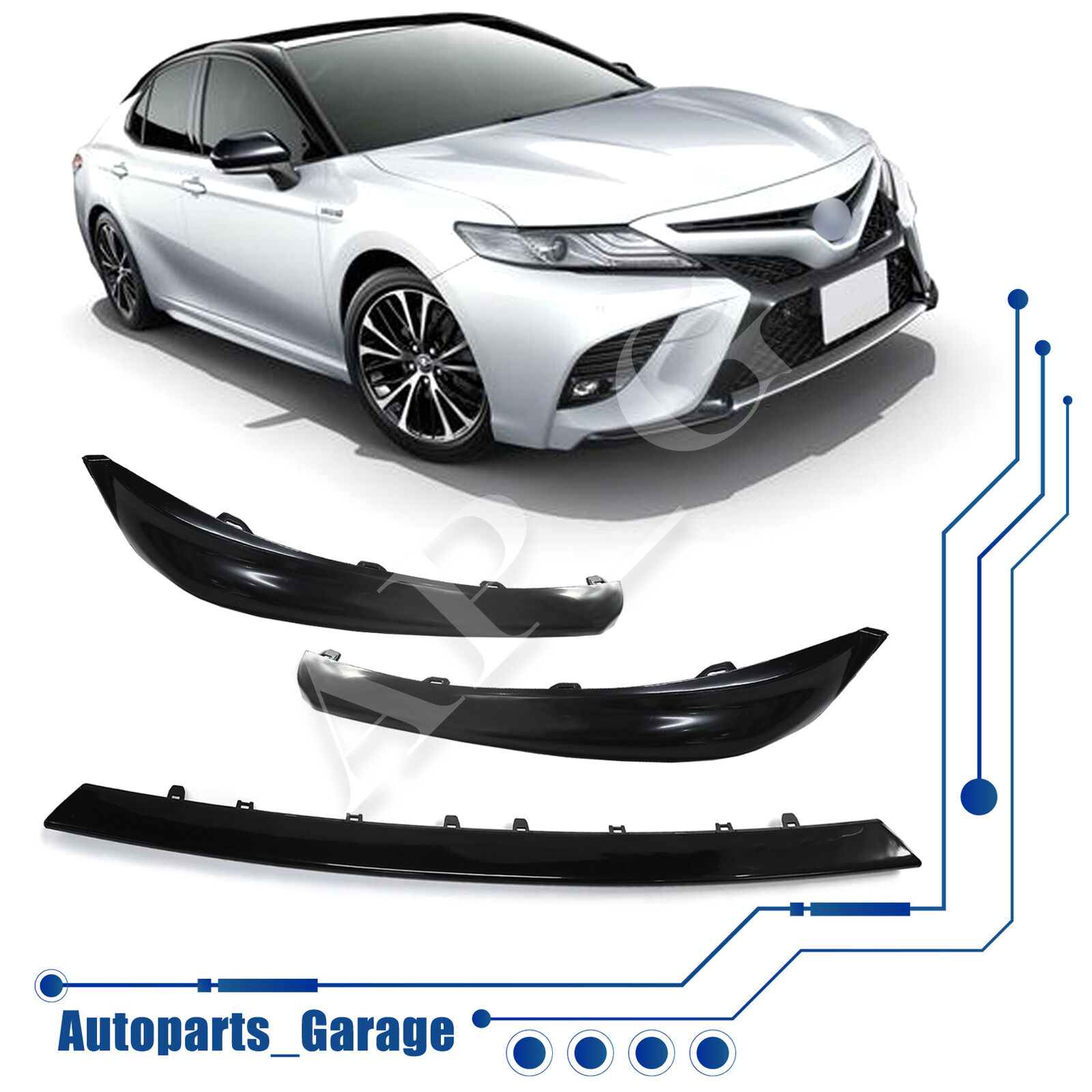 3Pcs For 2018 19 2020 Toyota Camry SE XSE Front Bumper Lower Grille Trim Molding